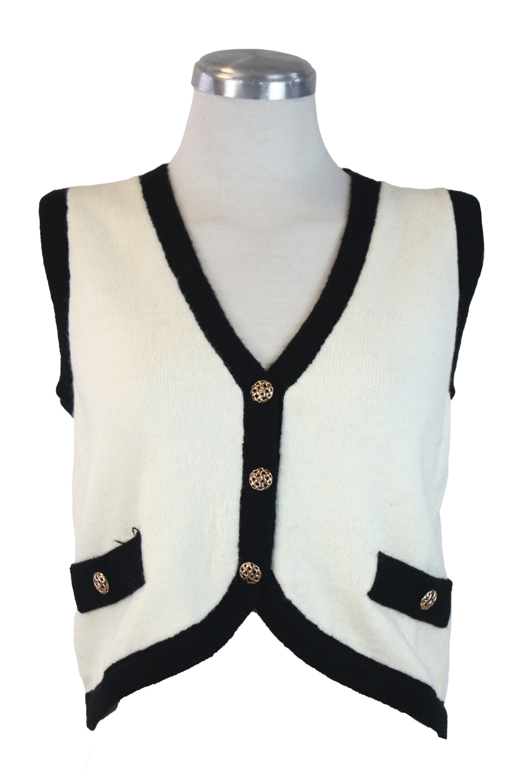 CE256692 Chaleco Corto Cuello V Afelpado Con Botones