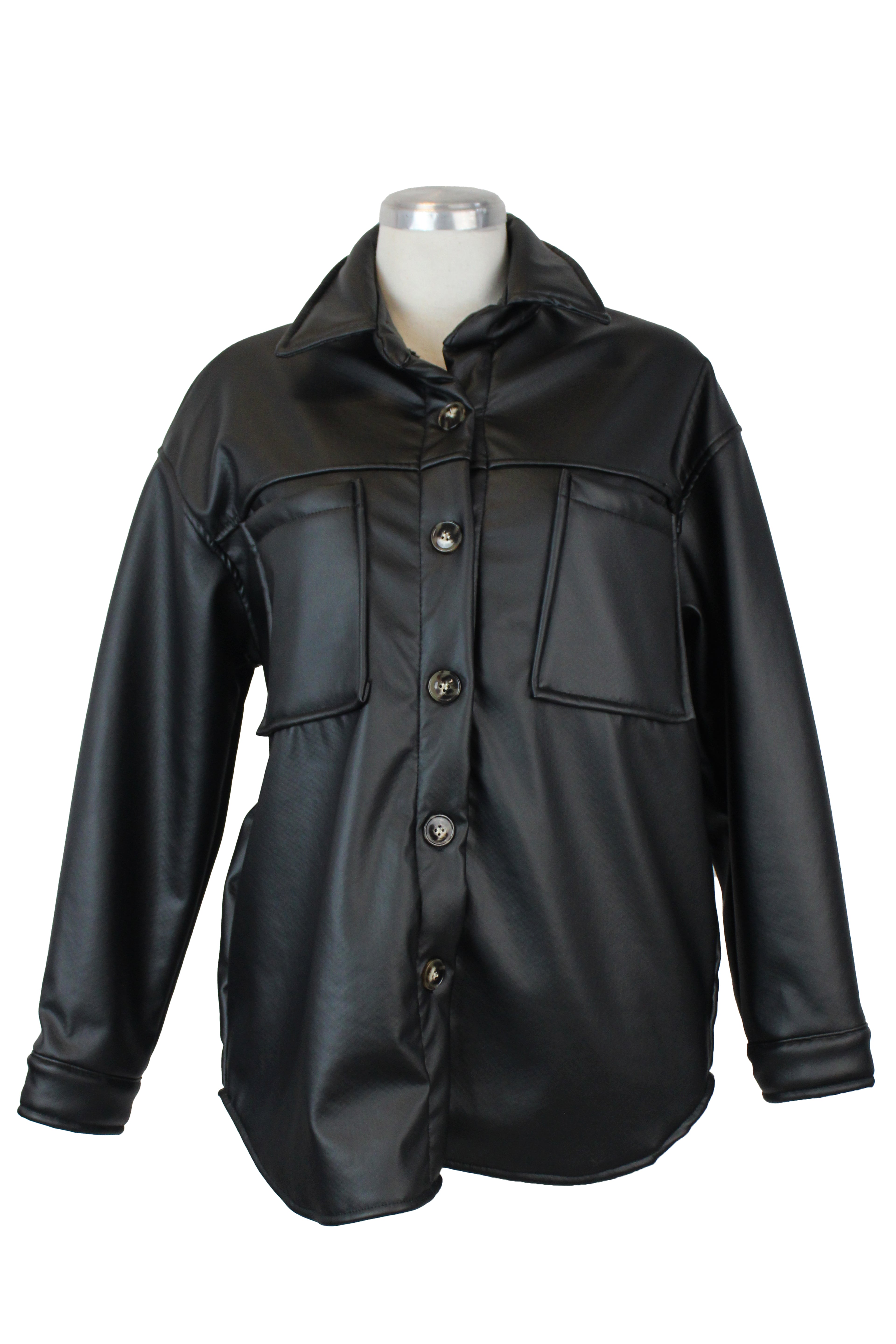 2659 Chamarra Vinipiel de Botones con Borrego