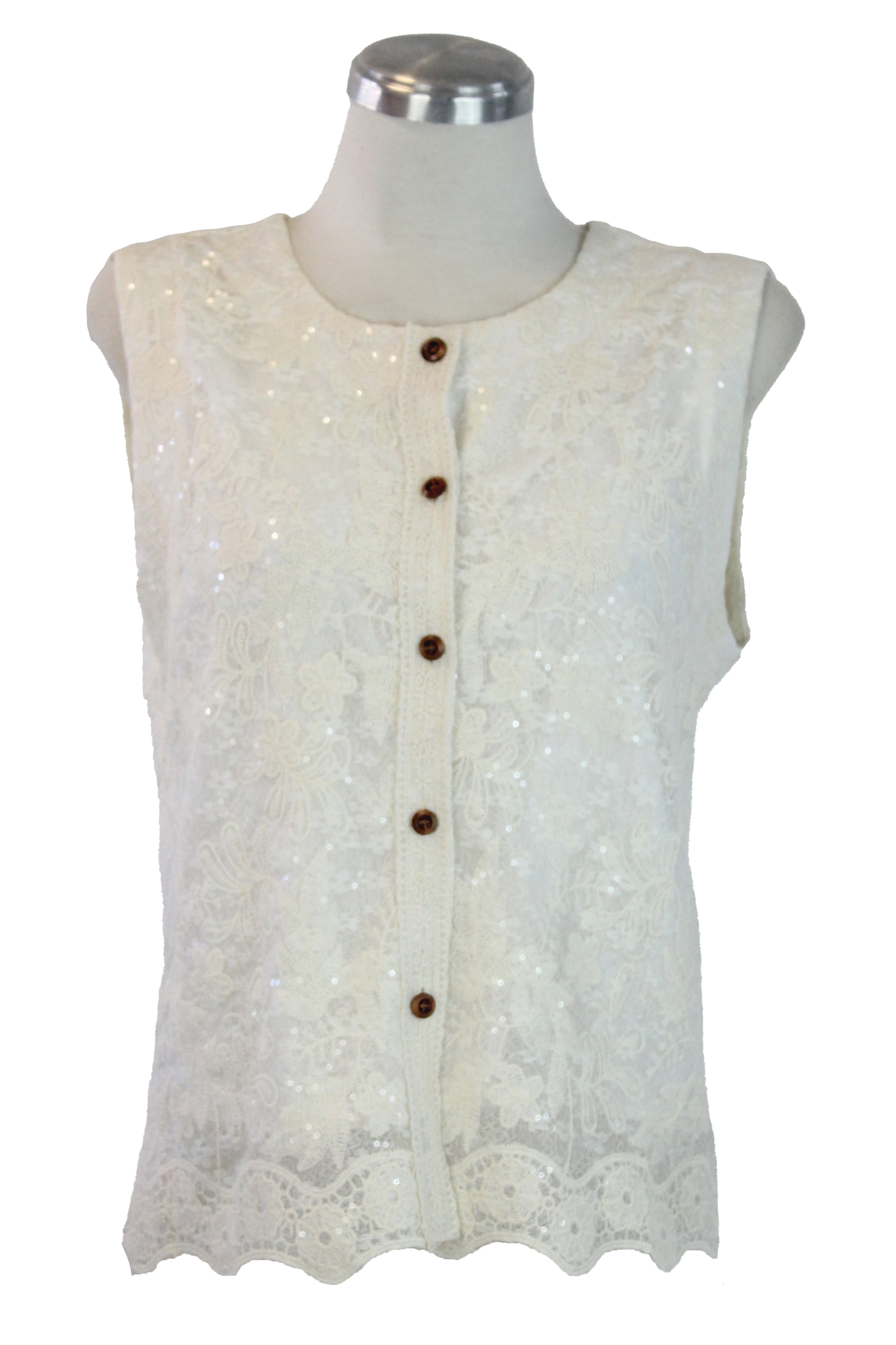 067-XMY25 Blusa Sin Mangas Bordado de Flores Y Lentejuelas