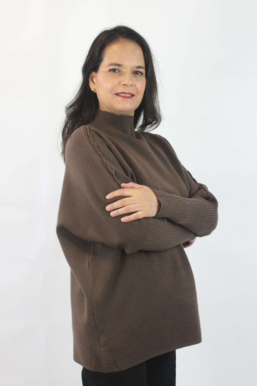 OJ-2763 Suéter Tejido y Tiras con Nudos en Mangas