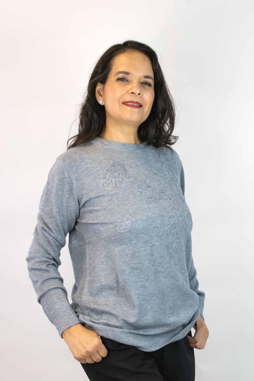 AF23794 Suéter Bordado Flores con Piedras