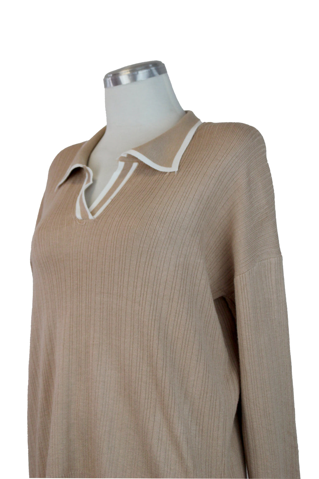 MZ-25146 Conjunto Suéter Cuello Tipo Camisa Rayas Laterales