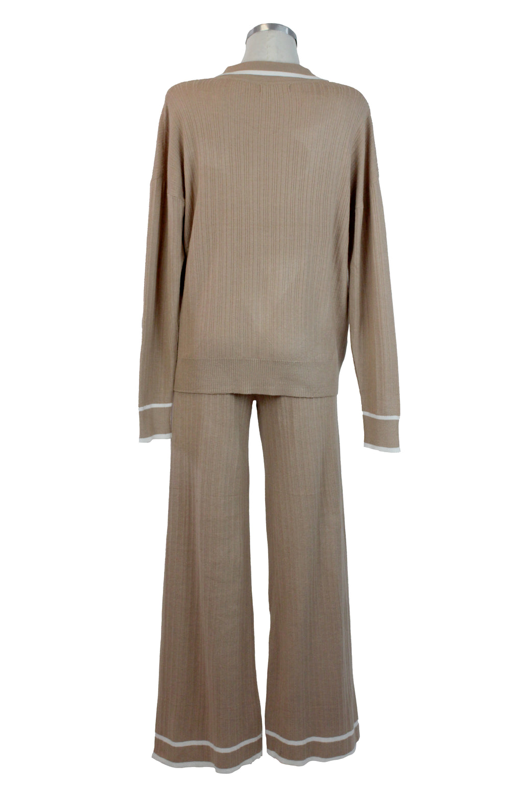 MZ-25146 Conjunto Suéter Cuello Tipo Camisa Rayas Laterales