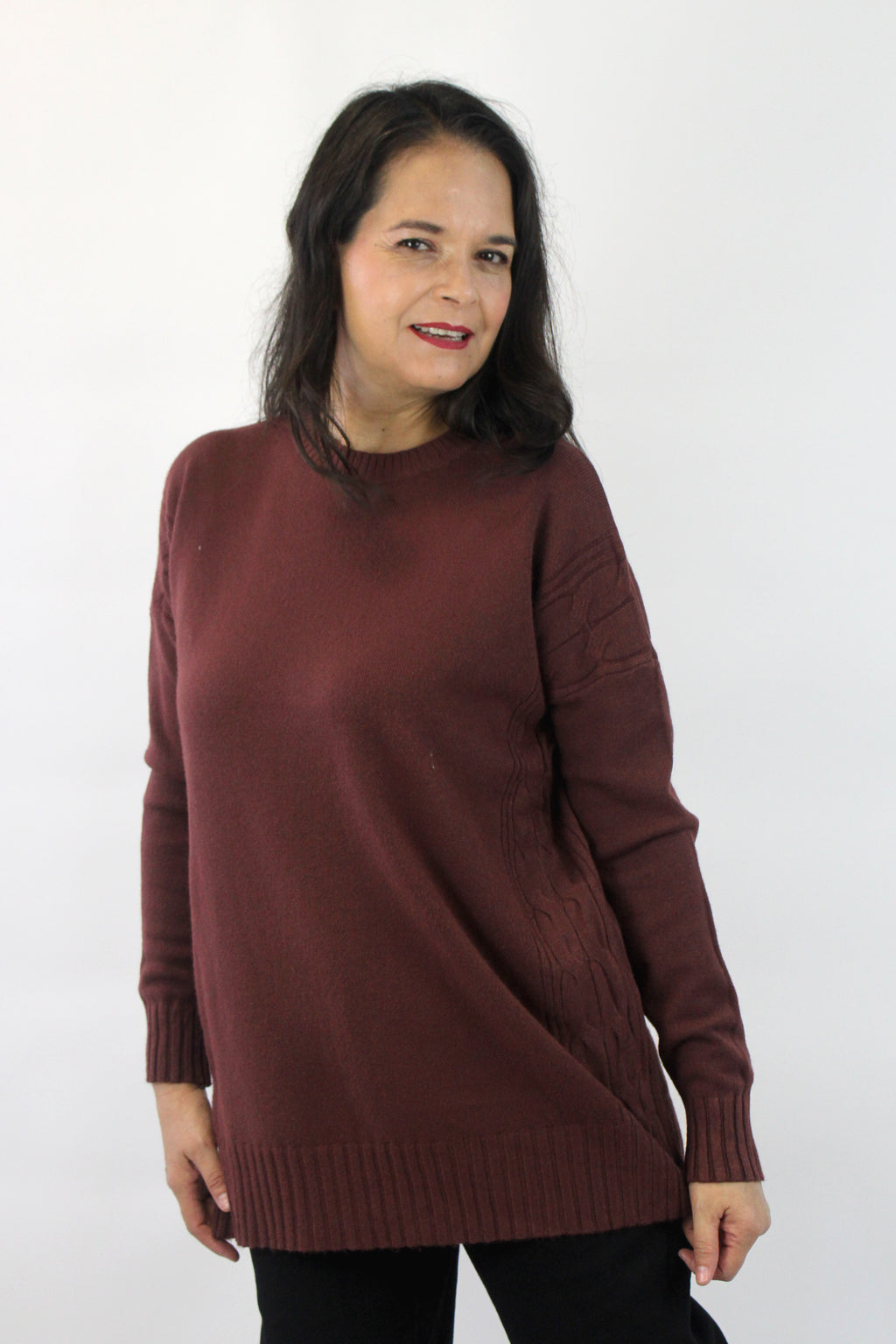 3238 Suéter Tejido y Doble Trenza a los Costados