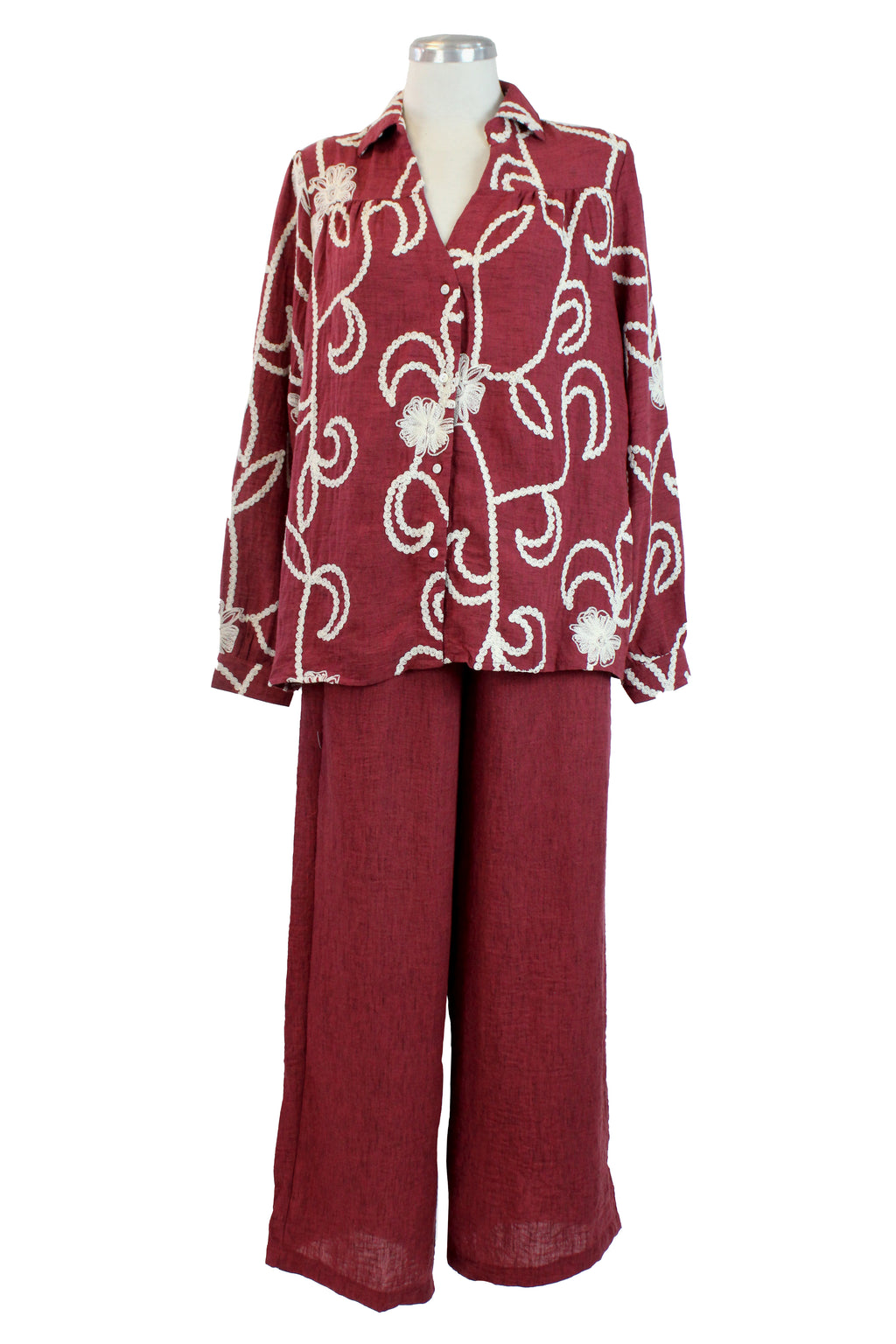 XJ-3252 Conjunto de Camisa con Bordado de Flores