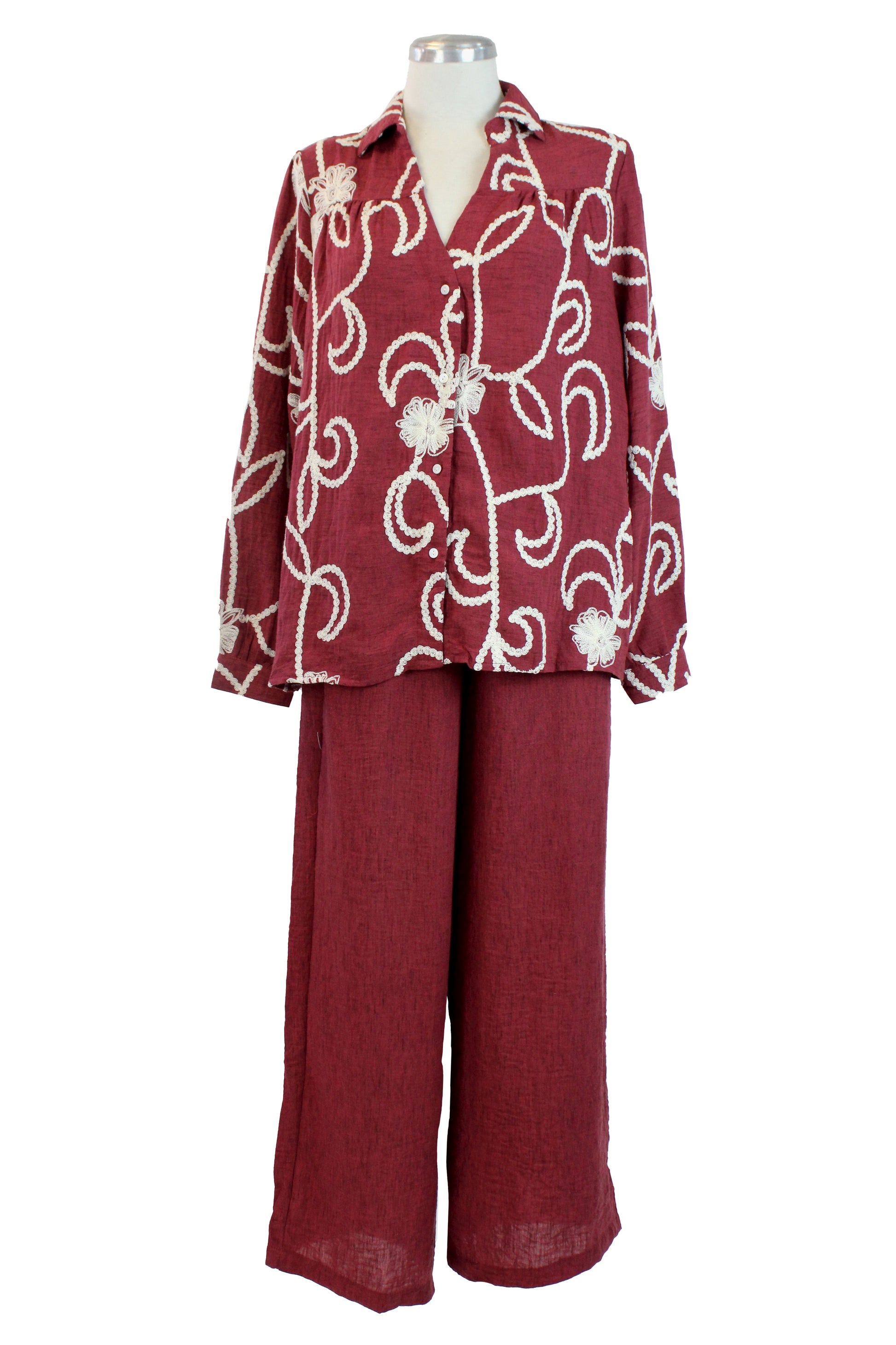 XJ-3252 Conjunto de Camisa con Bordado de Flores