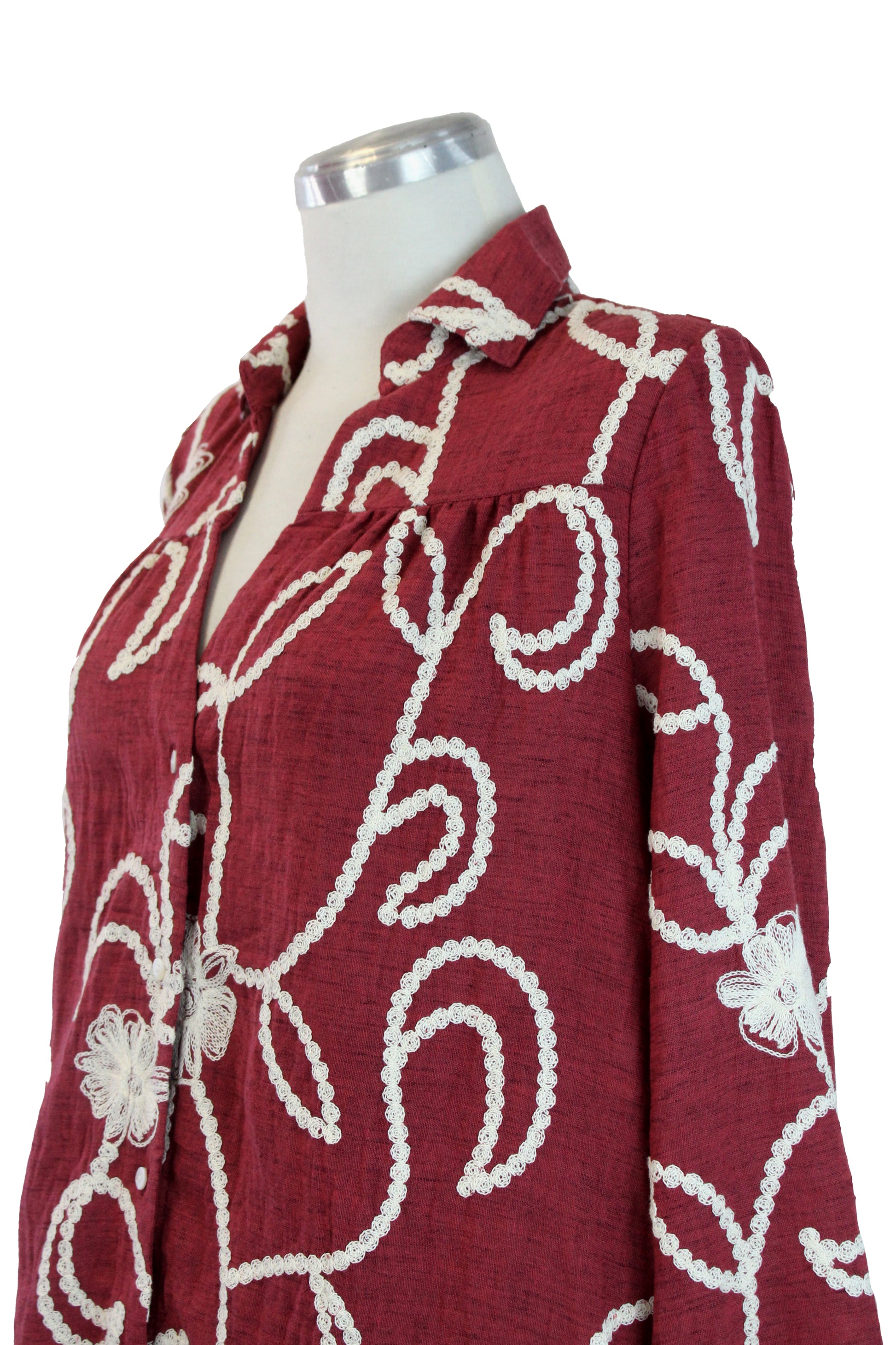 XJ-3252 Conjunto de Camisa con Bordado de Flores