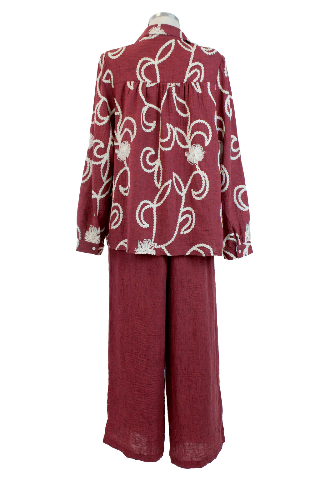 XJ-3252 Conjunto de Camisa con Bordado de Flores