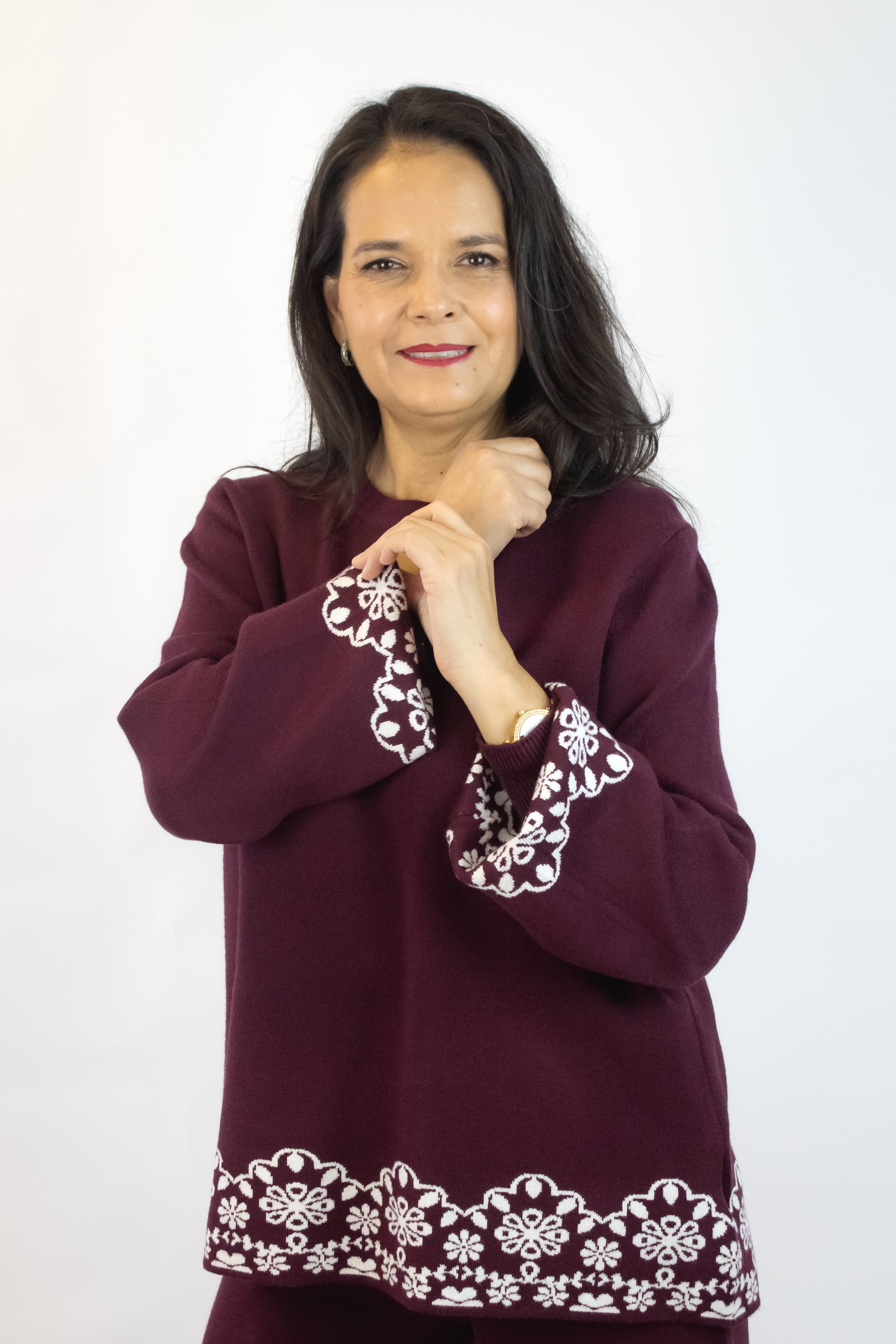 ZM-11802 Conjunto de Suéter y Pantalón con Orilla Encaje Flores