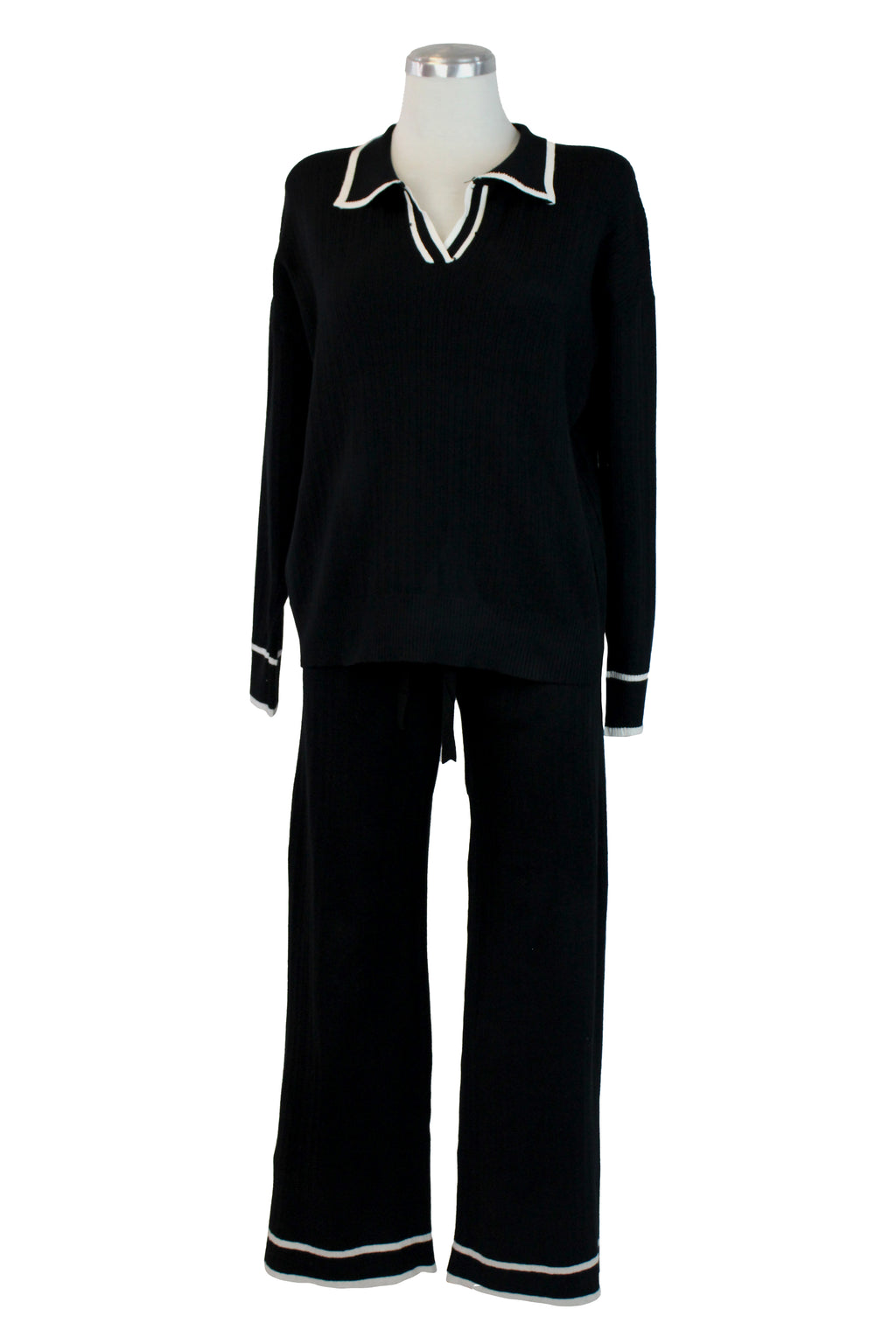 MZ-25146 Conjunto Suéter Cuello Tipo Camisa Rayas Laterales