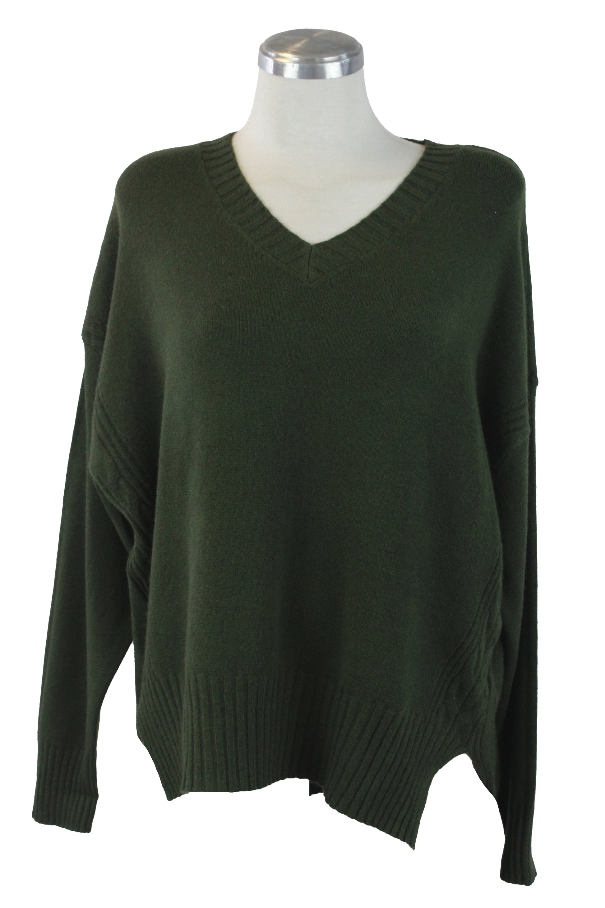 1275 Suéter Tejido Cuello V Trenza a los Costados