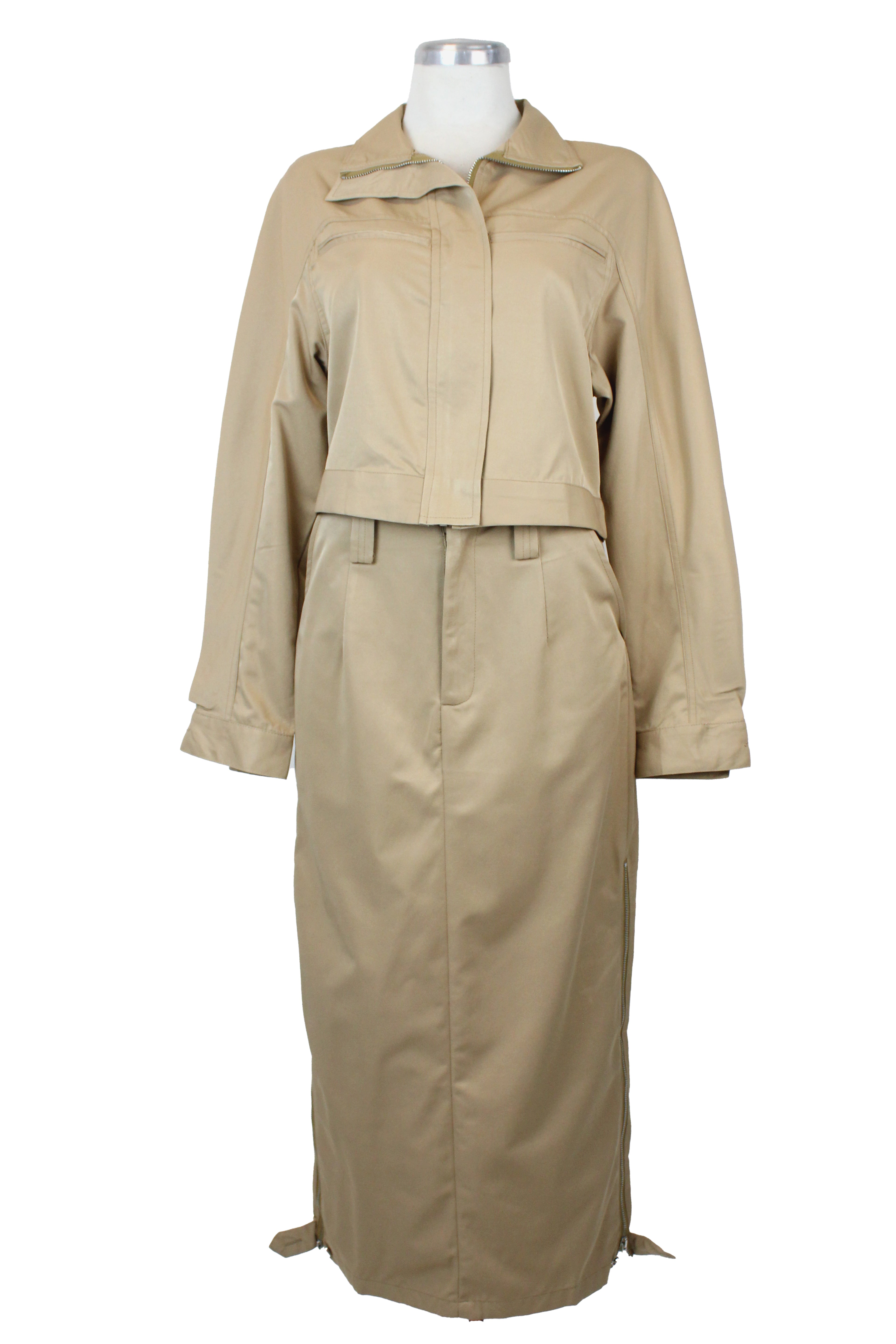 JQ-61145 Conjunto Falda y Chamarra con Bolsos Decorativos