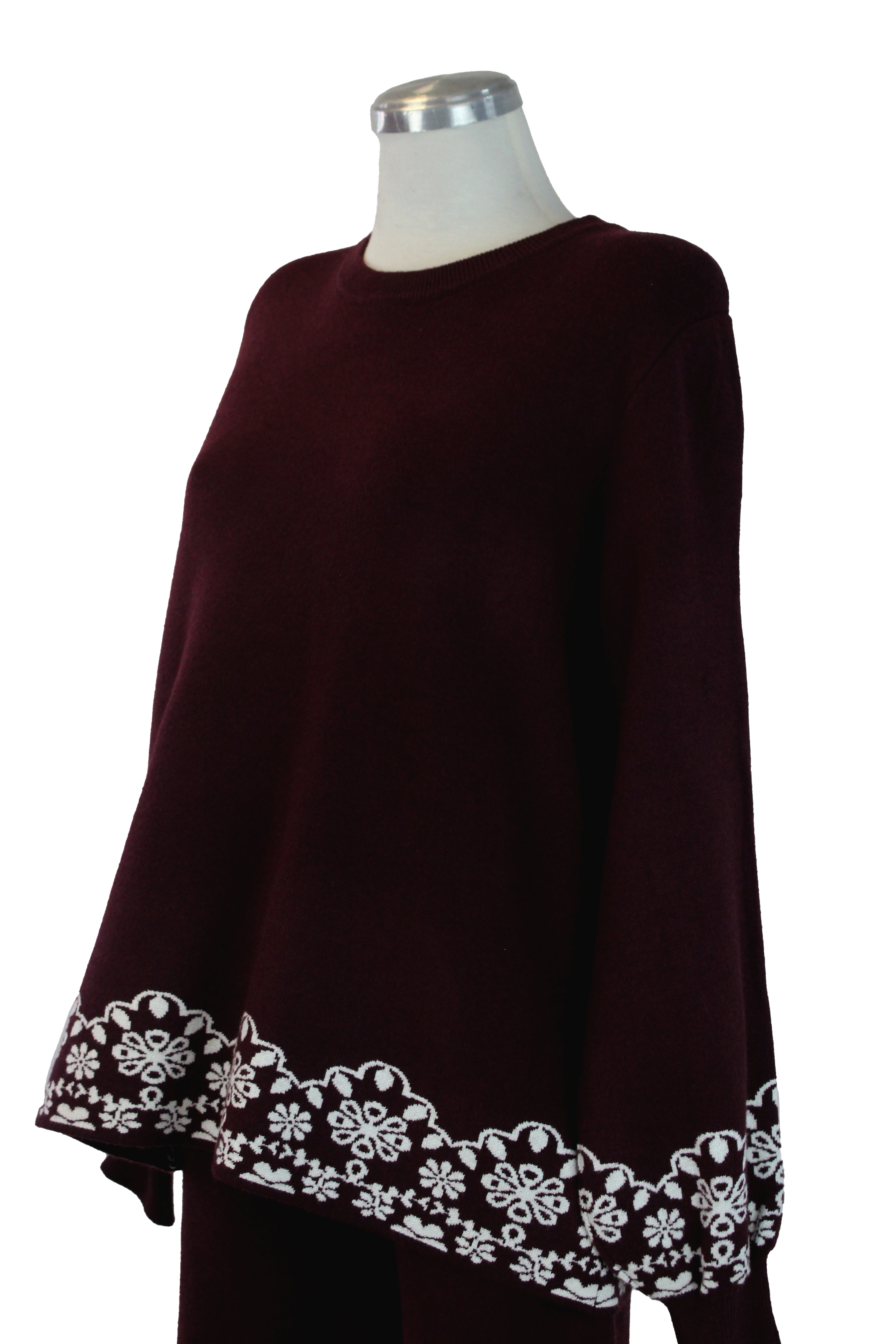 ZM-11802 Conjunto de Suéter y Pantalón con Orilla Encaje Flores