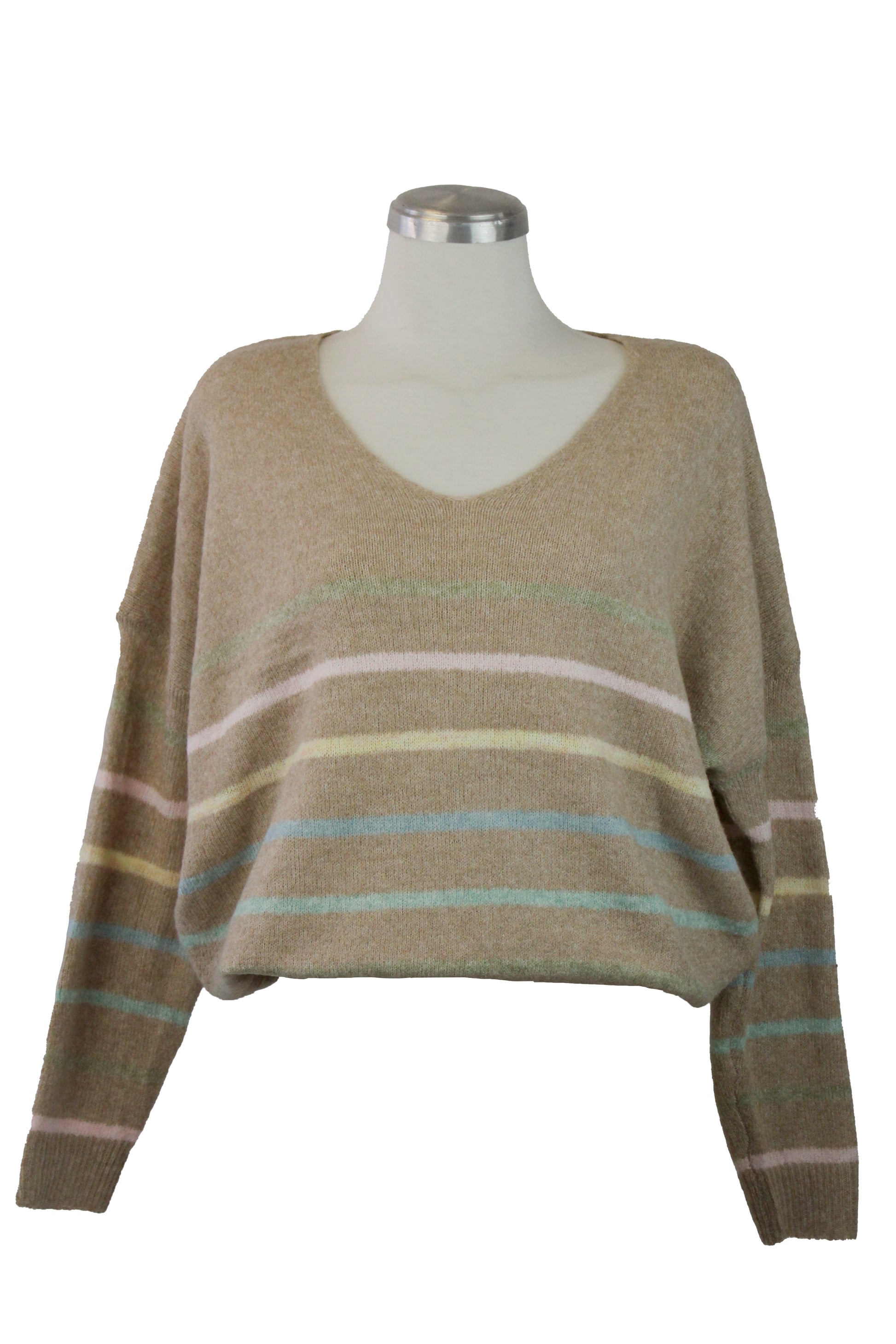 5003 Suéter Cuello V Líneas Colores