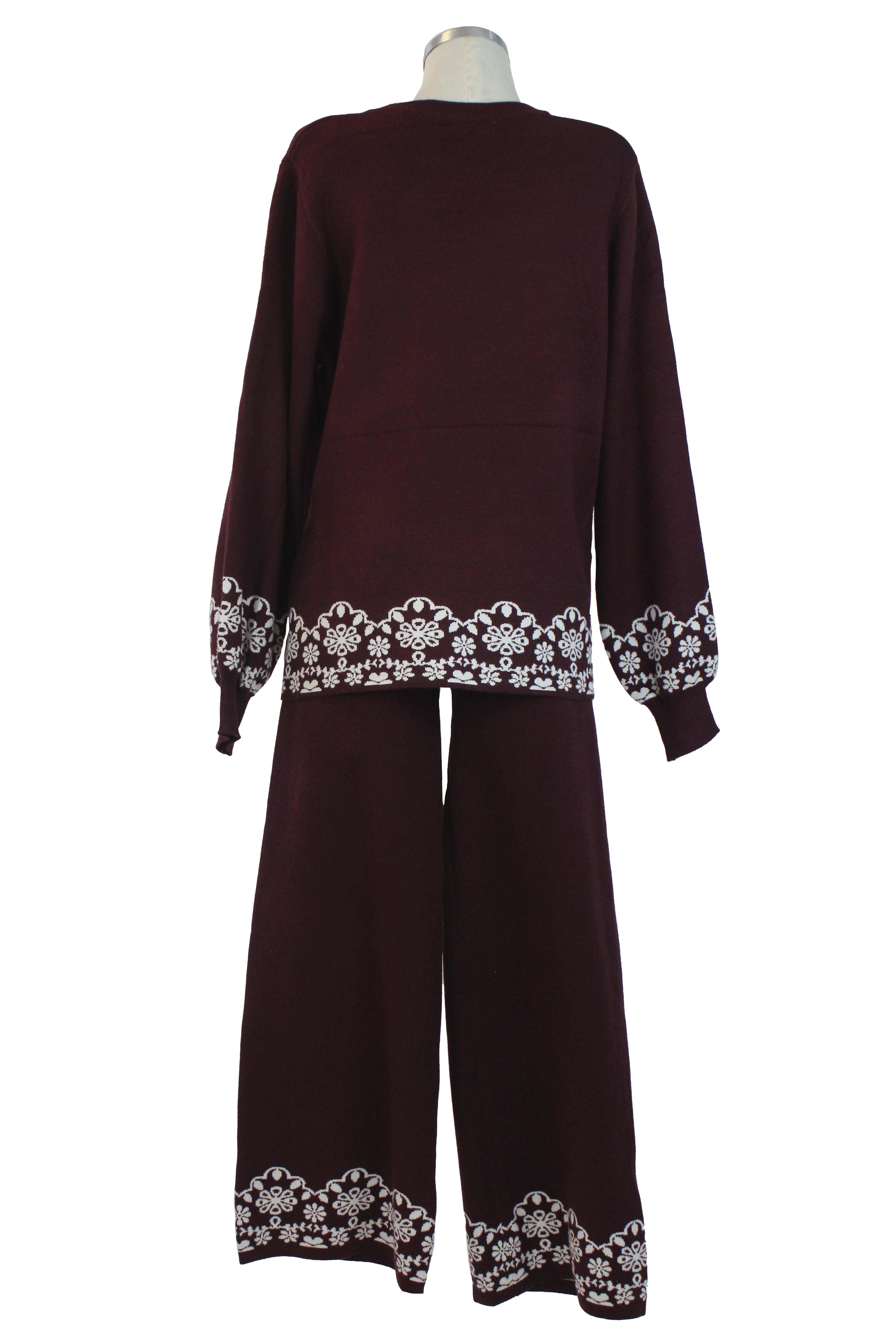 ZM-11802 Conjunto de Suéter y Pantalón con Orilla Encaje Flores
