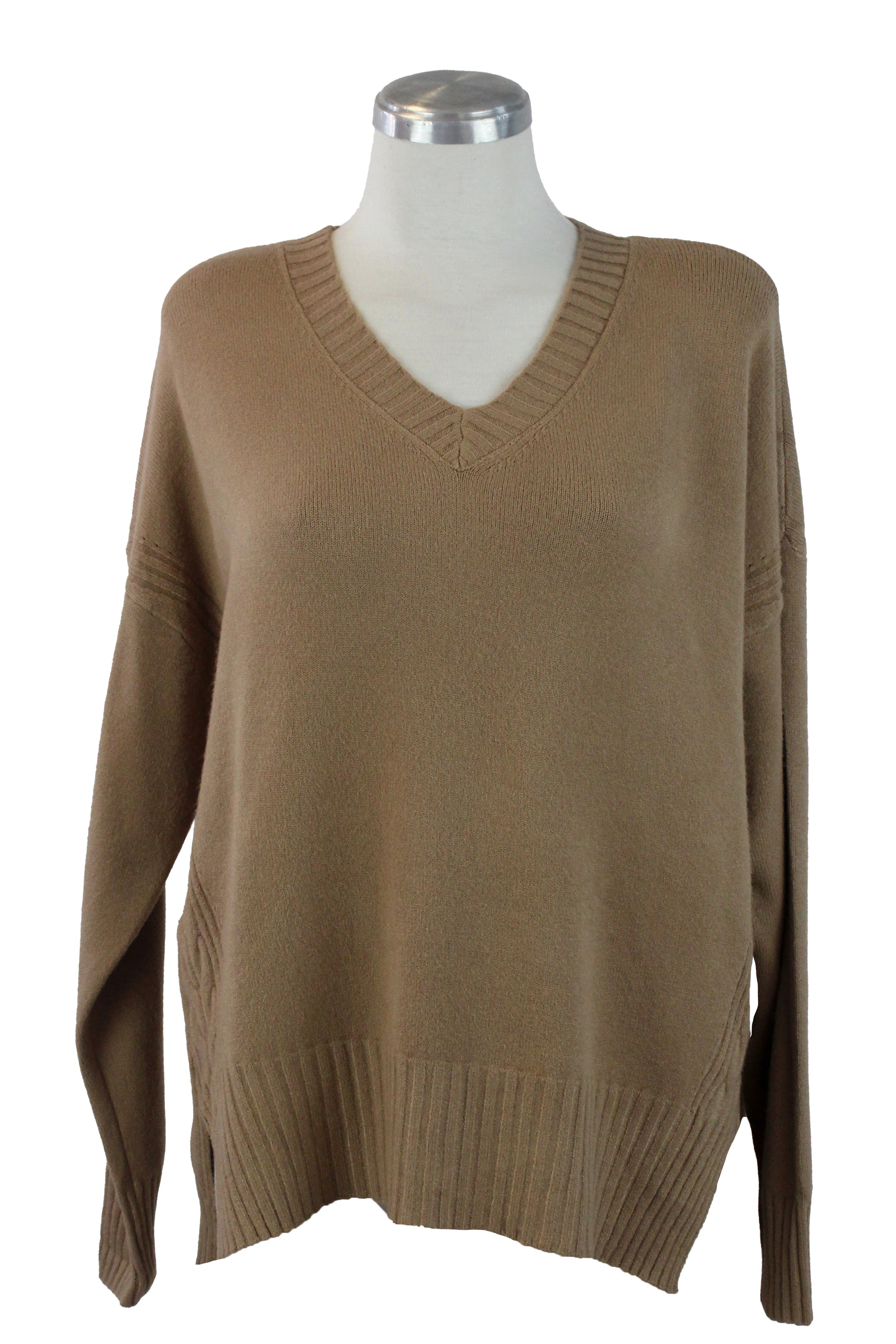 1275 Suéter Tejido Cuello V Trenza a los Costados