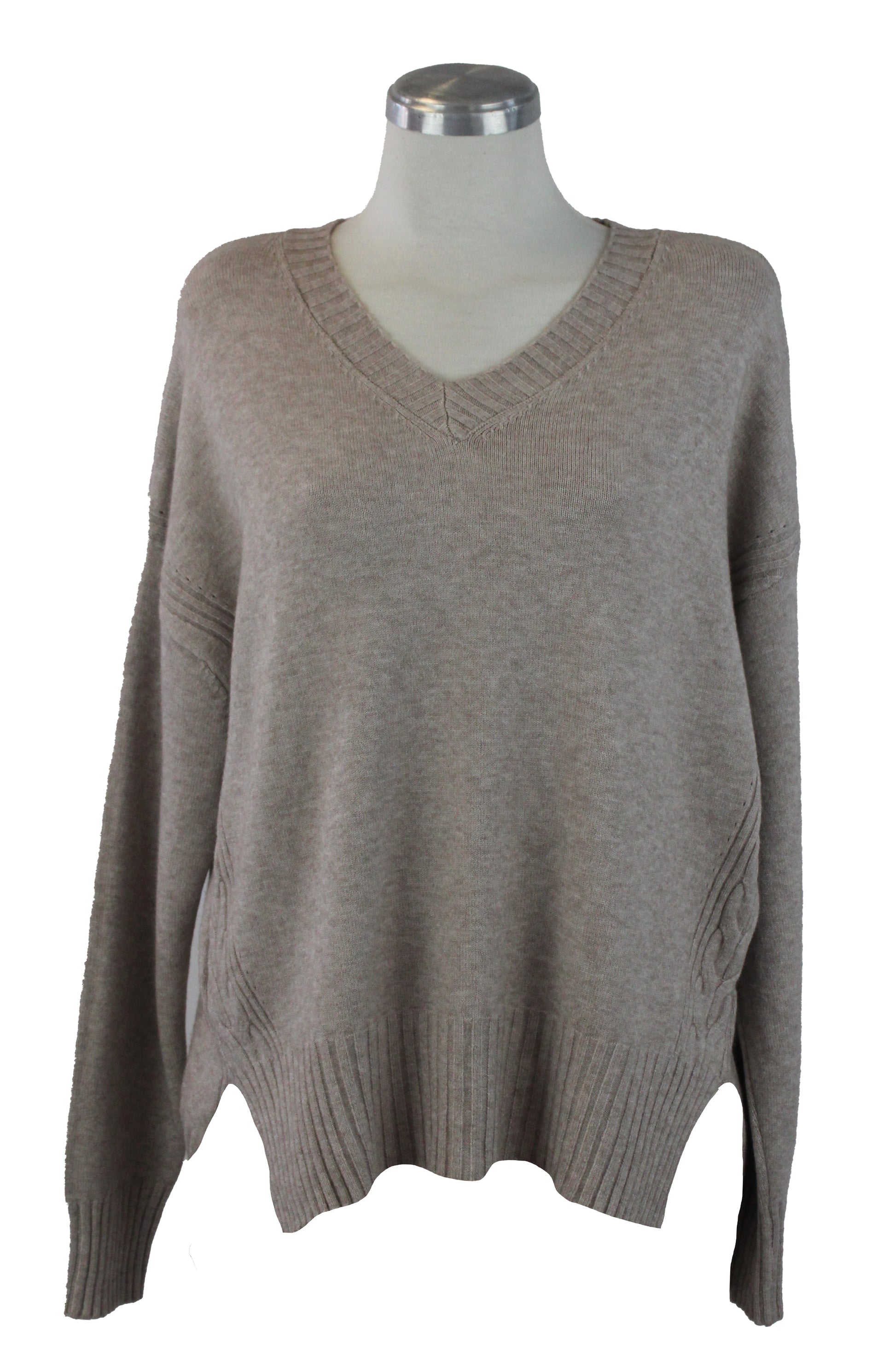 1275 Suéter Tejido Cuello V Trenza a los Costados