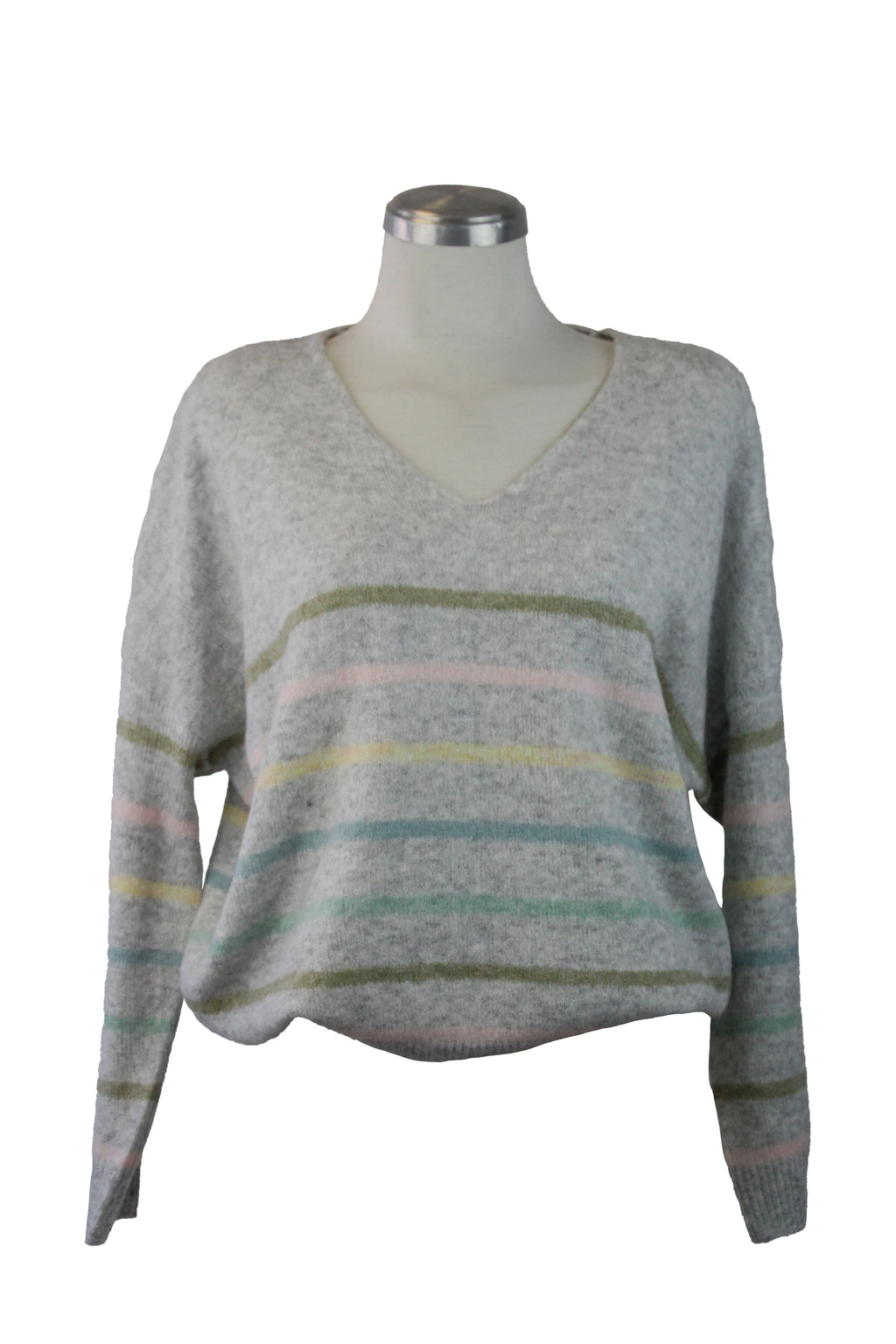 5003 Suéter Cuello V Líneas Colores