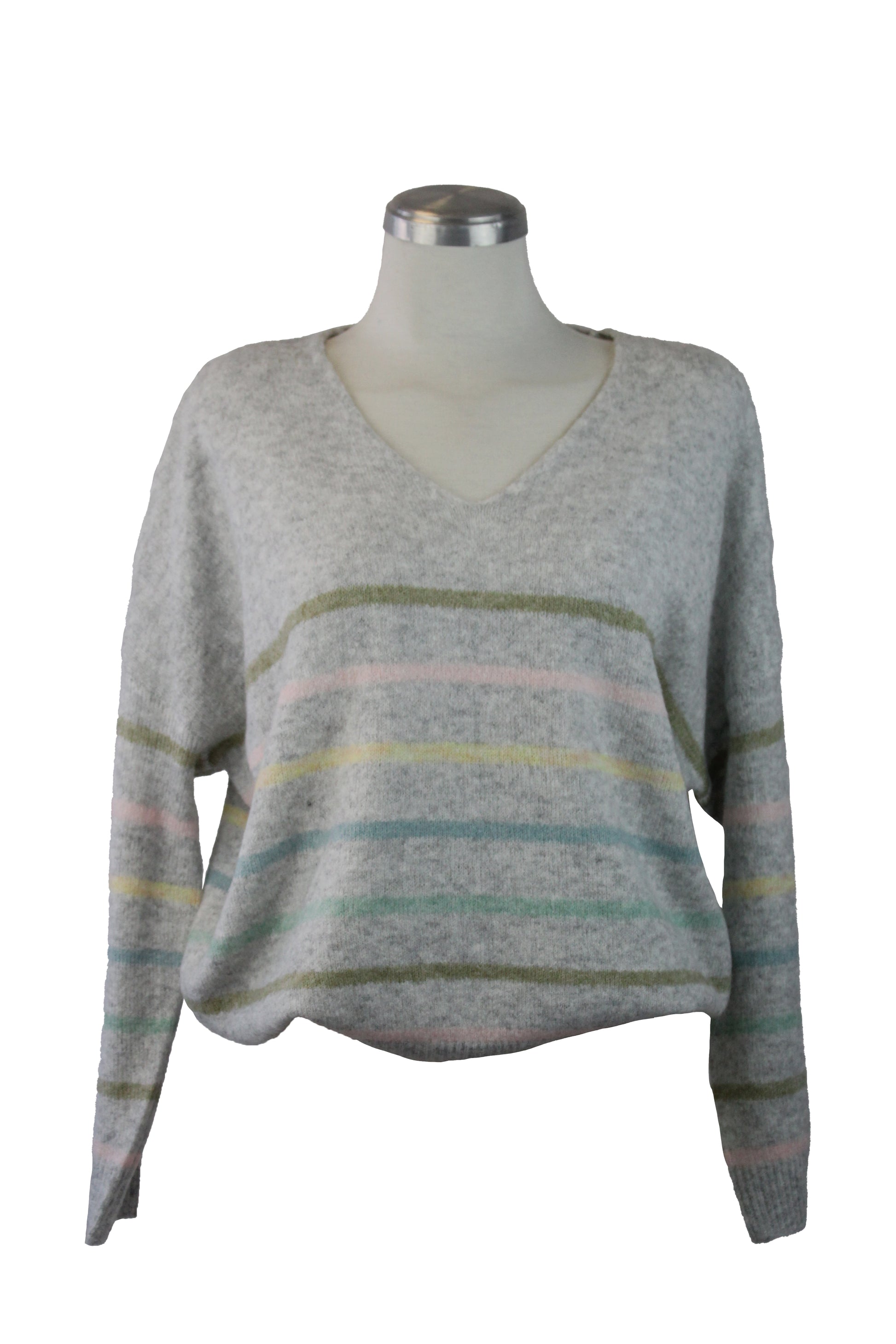5003 Suéter Cuello V Líneas Colores