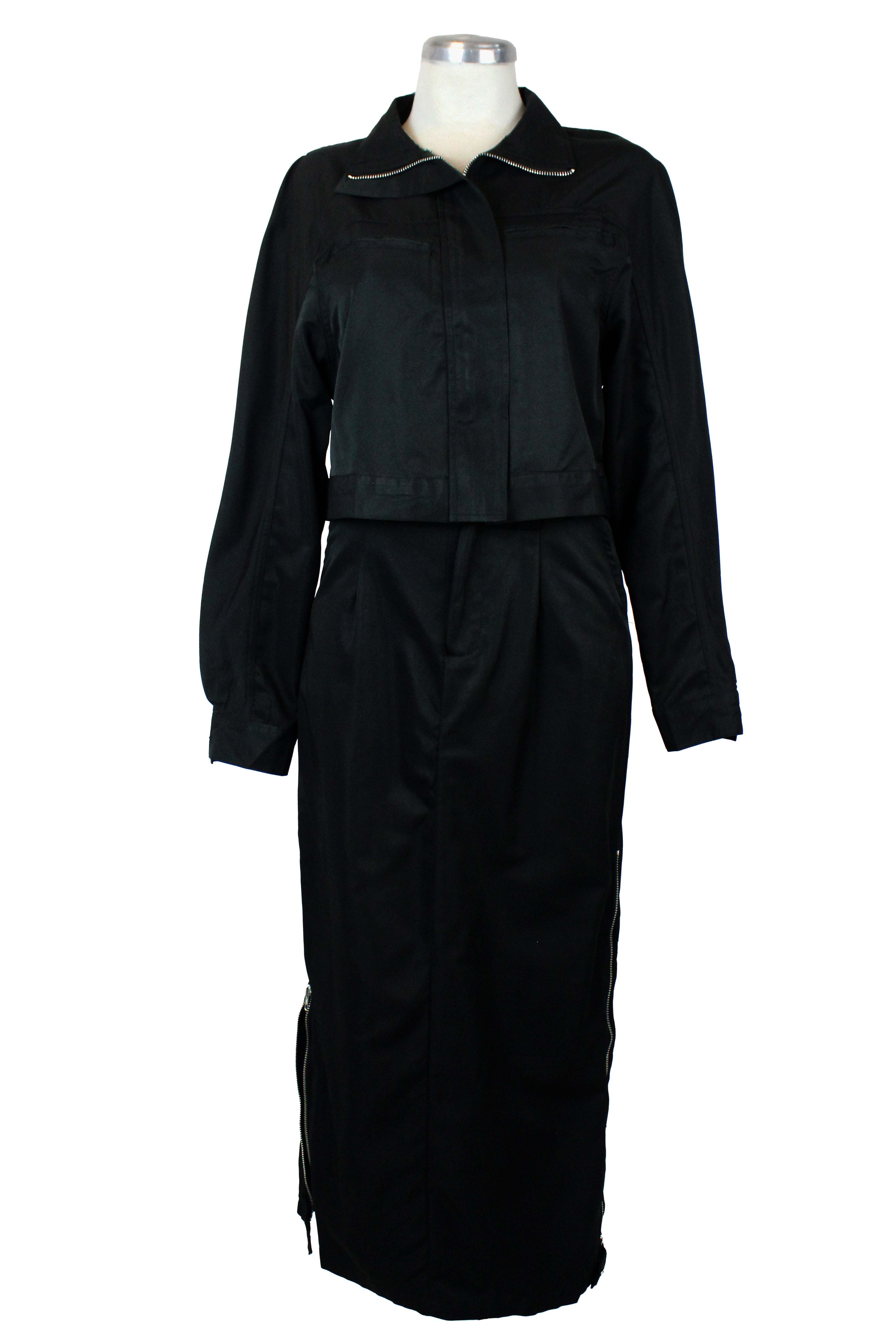 JQ-61145 Conjunto Falda y Chamarra con Bolsos Decorativos