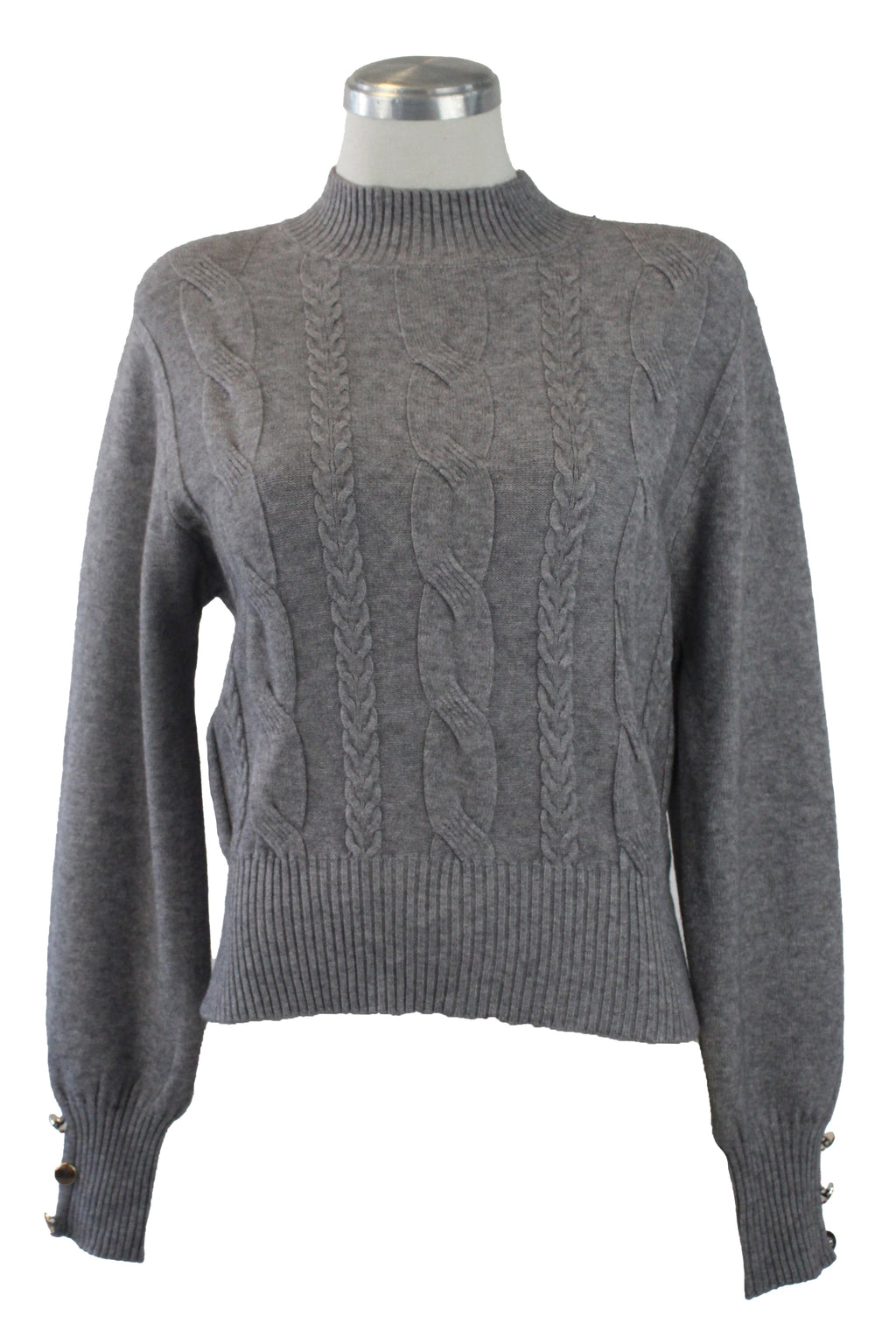 1276 Suéter Tejido con Trenzas y Botones en Manga