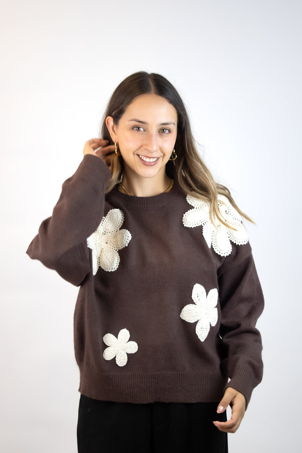 MKN-35006 Suéter Flores Bordadas