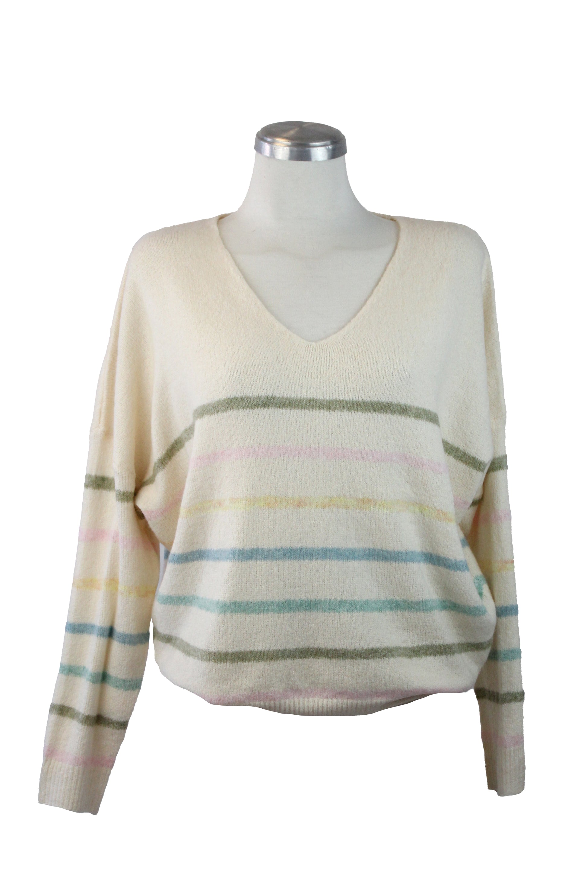 5003 Suéter Cuello V Líneas Colores