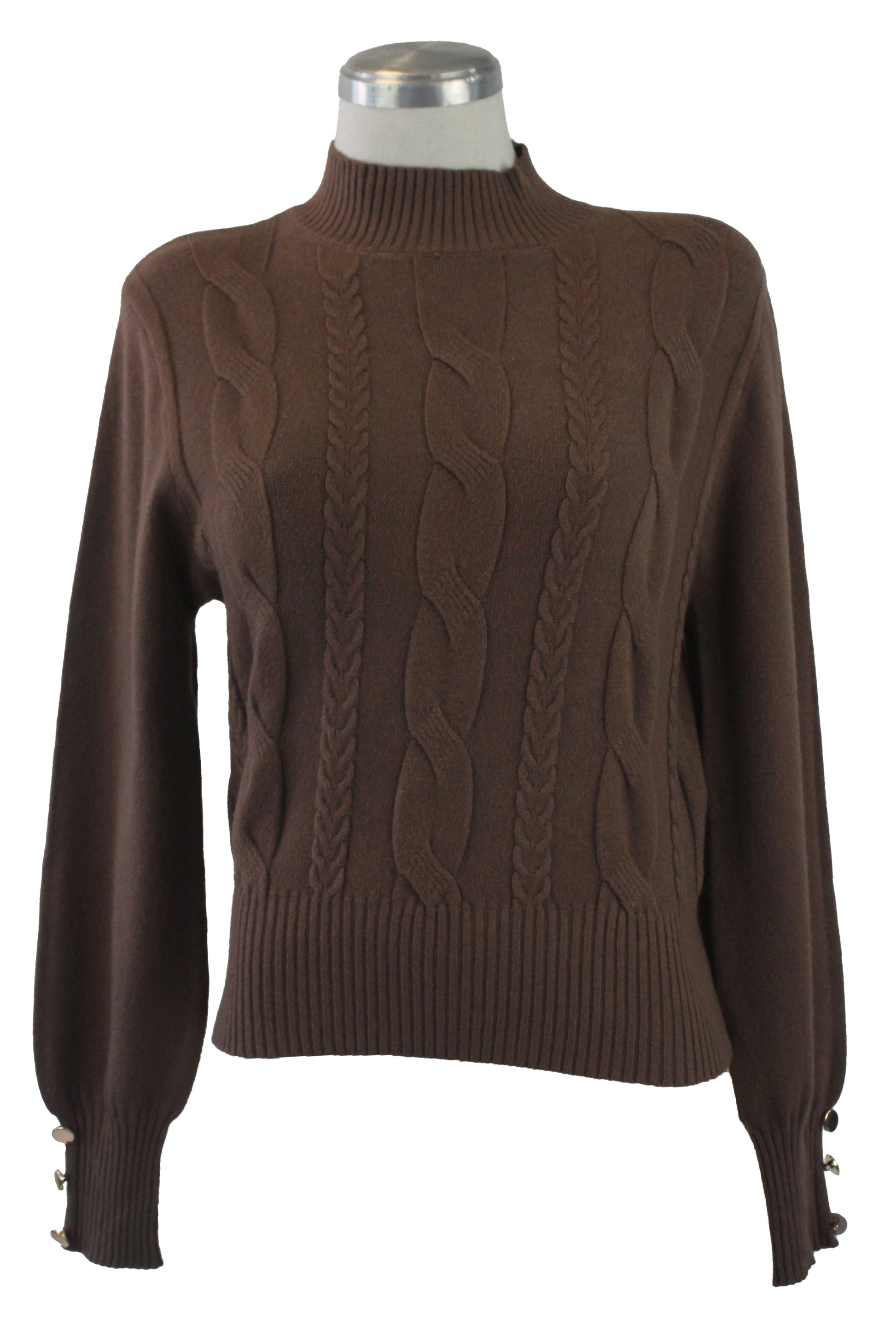 1276 Suéter Tejido con Trenzas y Botones en Manga