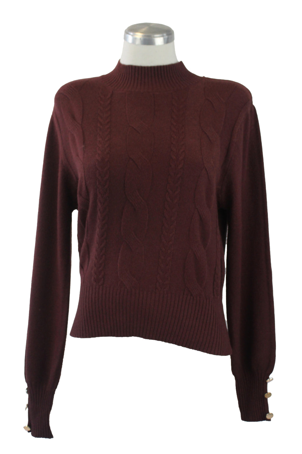 1276 Suéter Tejido con Trenzas y Botones en Manga