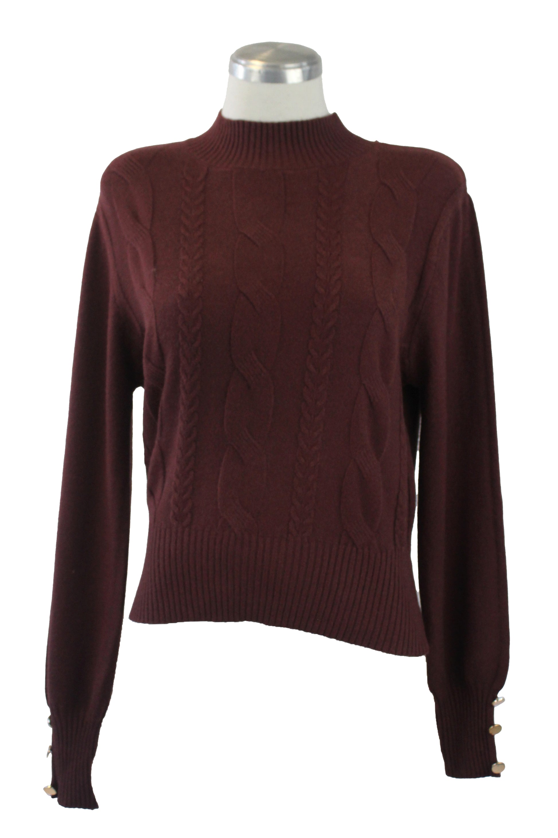 1276 Suéter Tejido con Trenzas y Botones en Manga