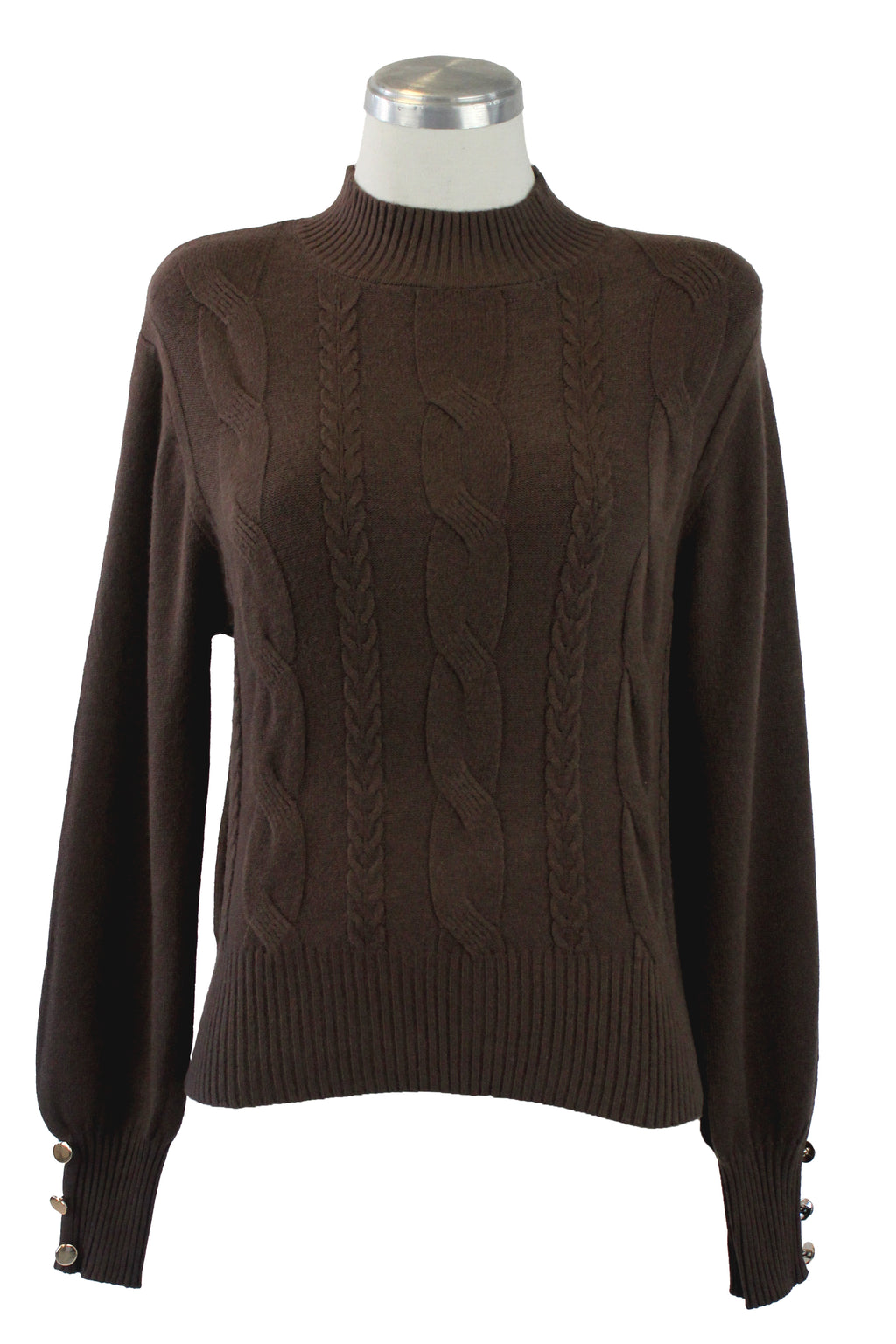 1276 Suéter Tejido con Trenzas y Botones en Manga