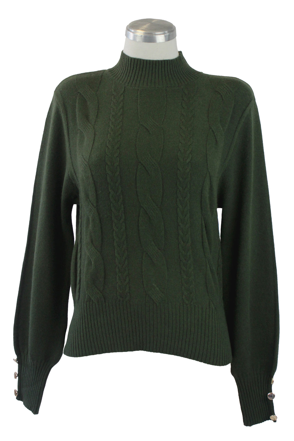 1276 Suéter Tejido con Trenzas y Botones en Manga