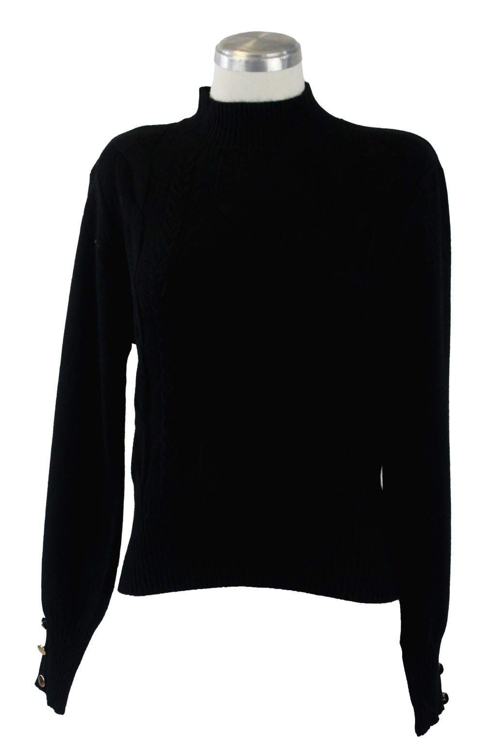 1276 Suéter Tejido con Trenzas y Botones en Manga