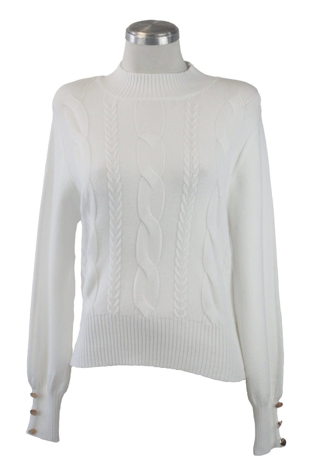 1276 Suéter Tejido con Trenzas y Botones en Manga