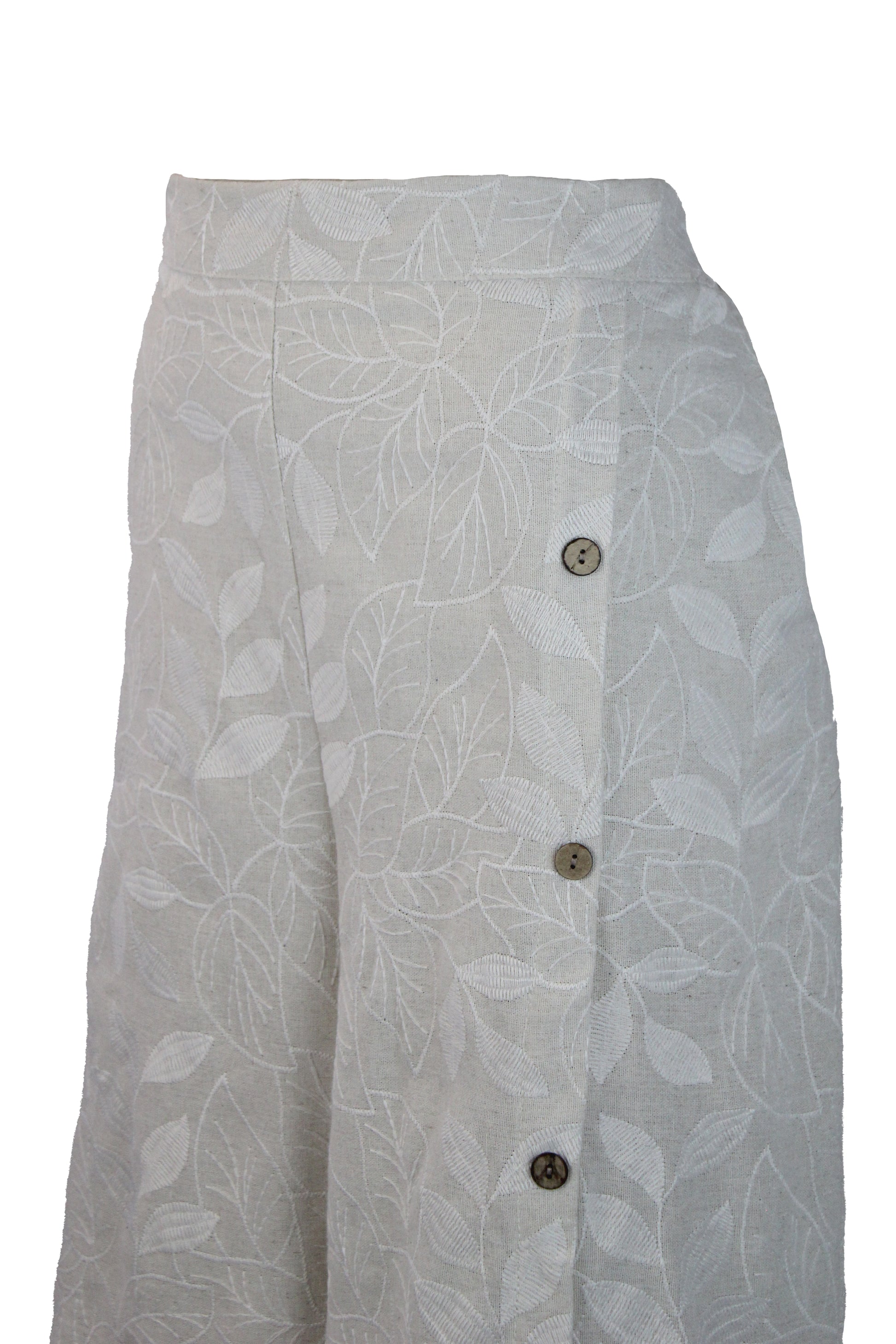 12590 Pantalón Bordado Hojas Cintura Alta