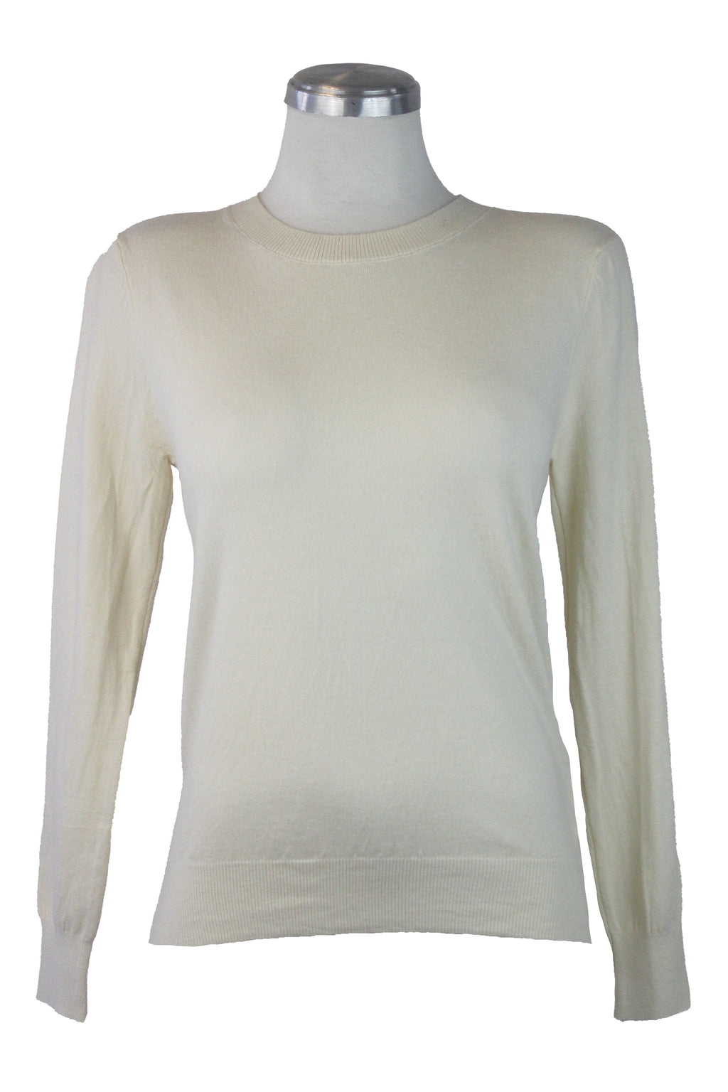 23-8099 Suéter Liso Bordado Cuello Y Muñeca Corto