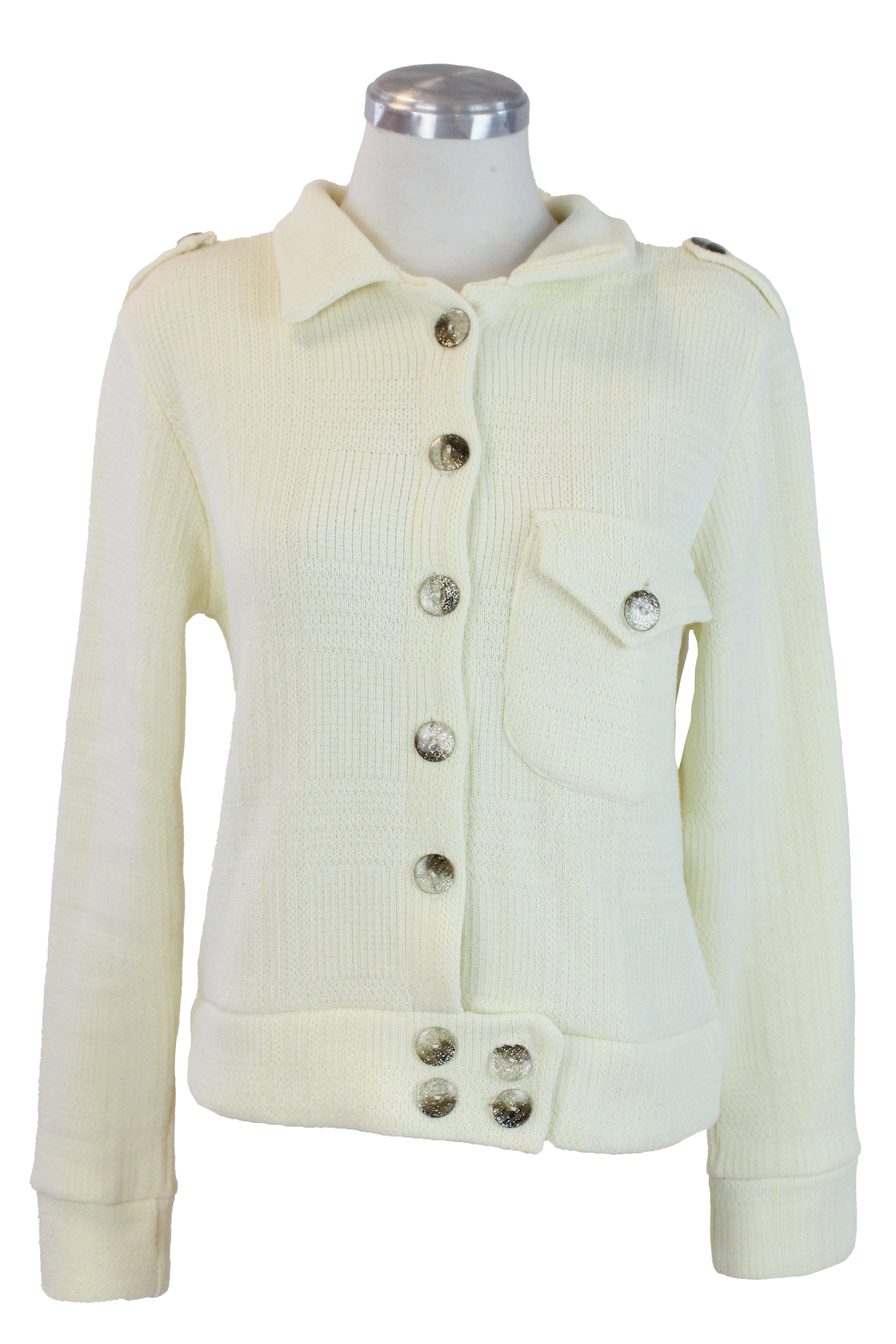 19322 Suéter Tejido con Bolsas y Botones Marmoleados