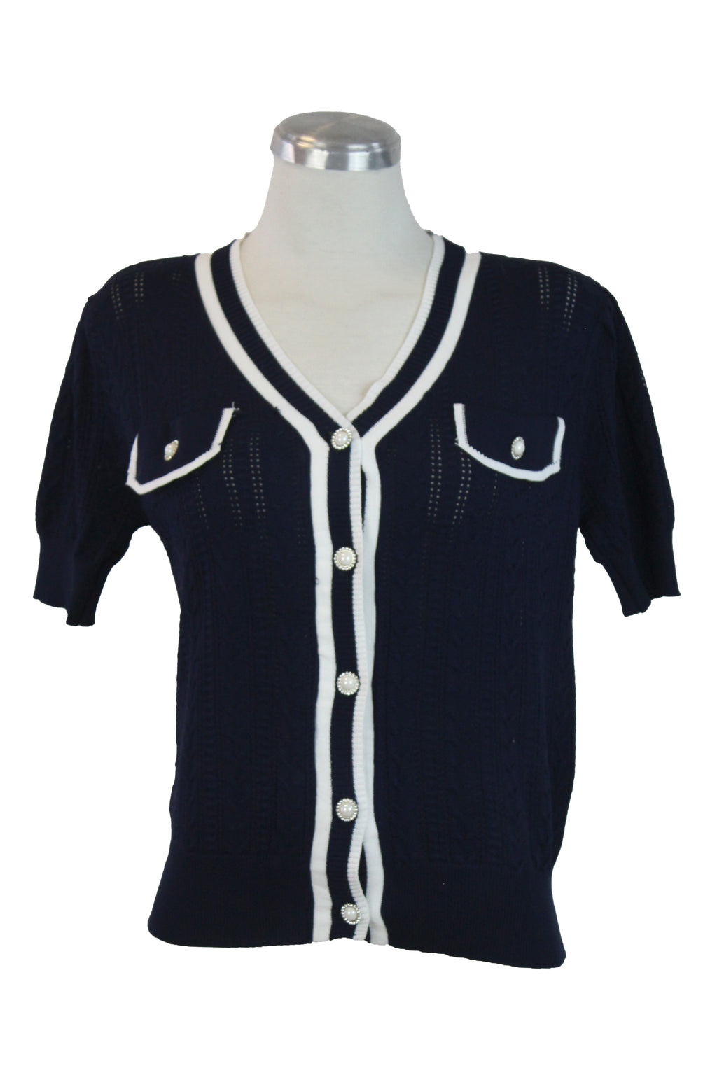 M-1092 Blusa Estilo Cardigan con Botones Aperlados