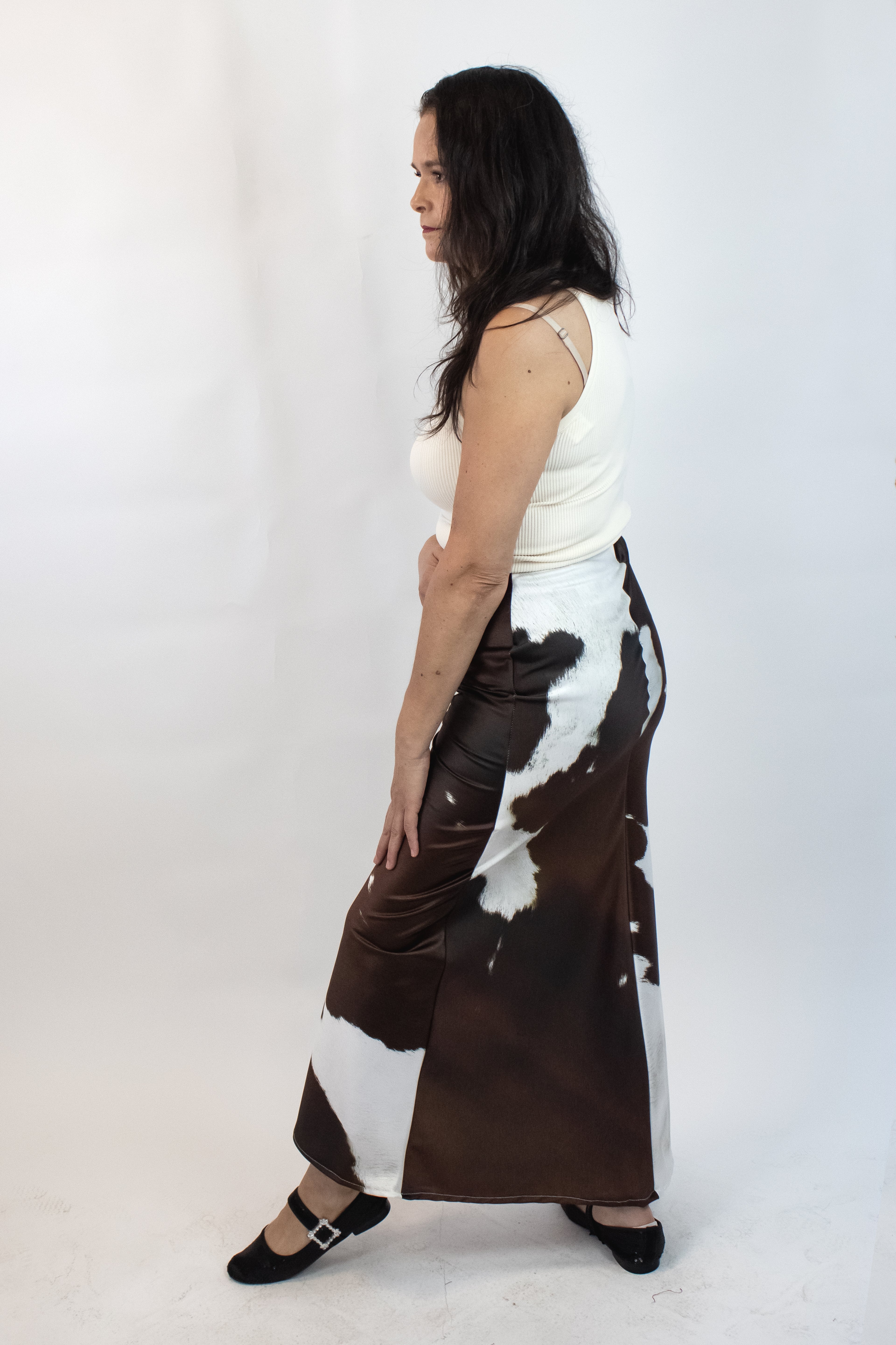 4106SVJ1 Falda Satín Estampado Vaca