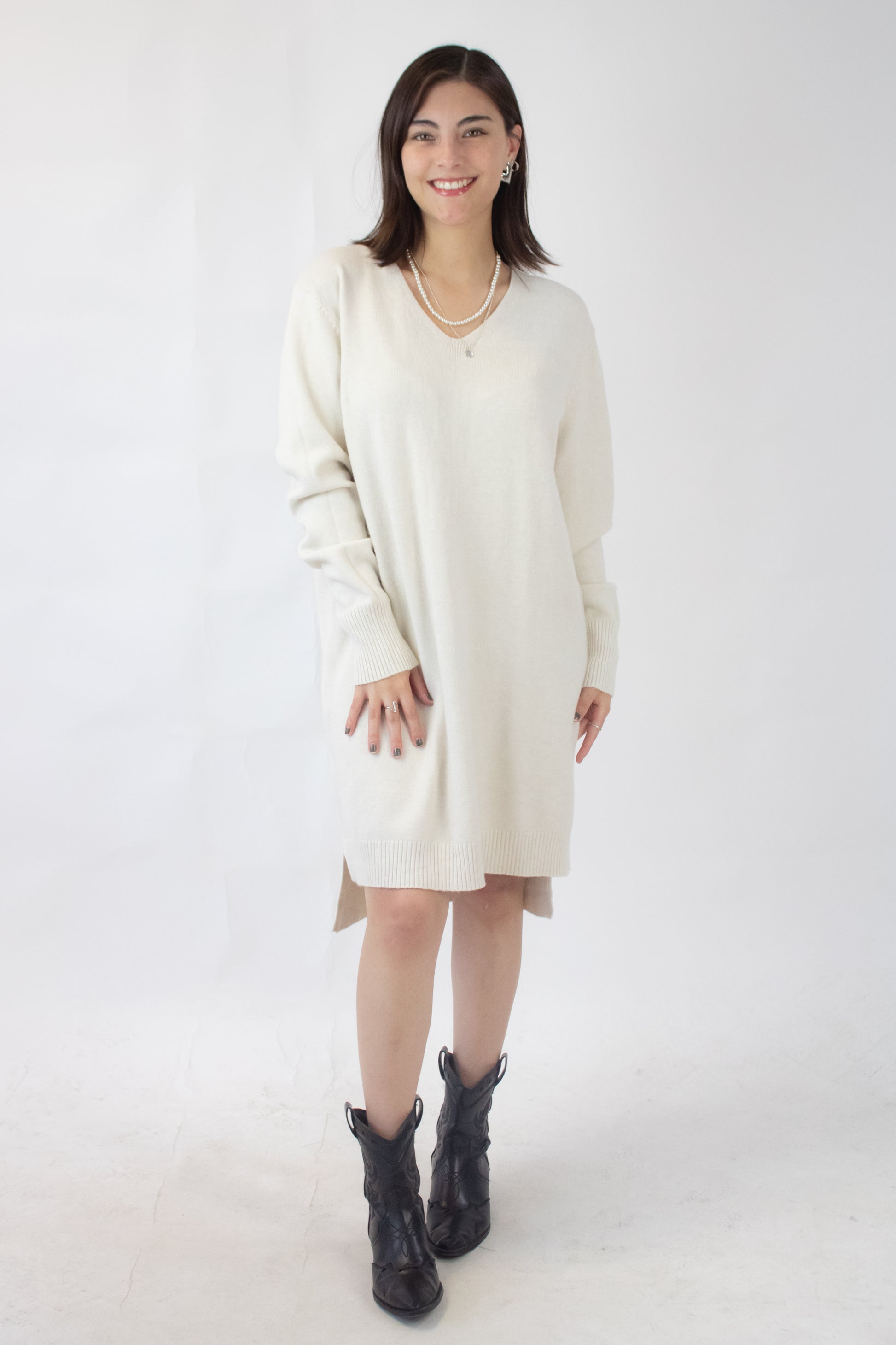 L1567 Vestido Tipo Suéter Cuello V