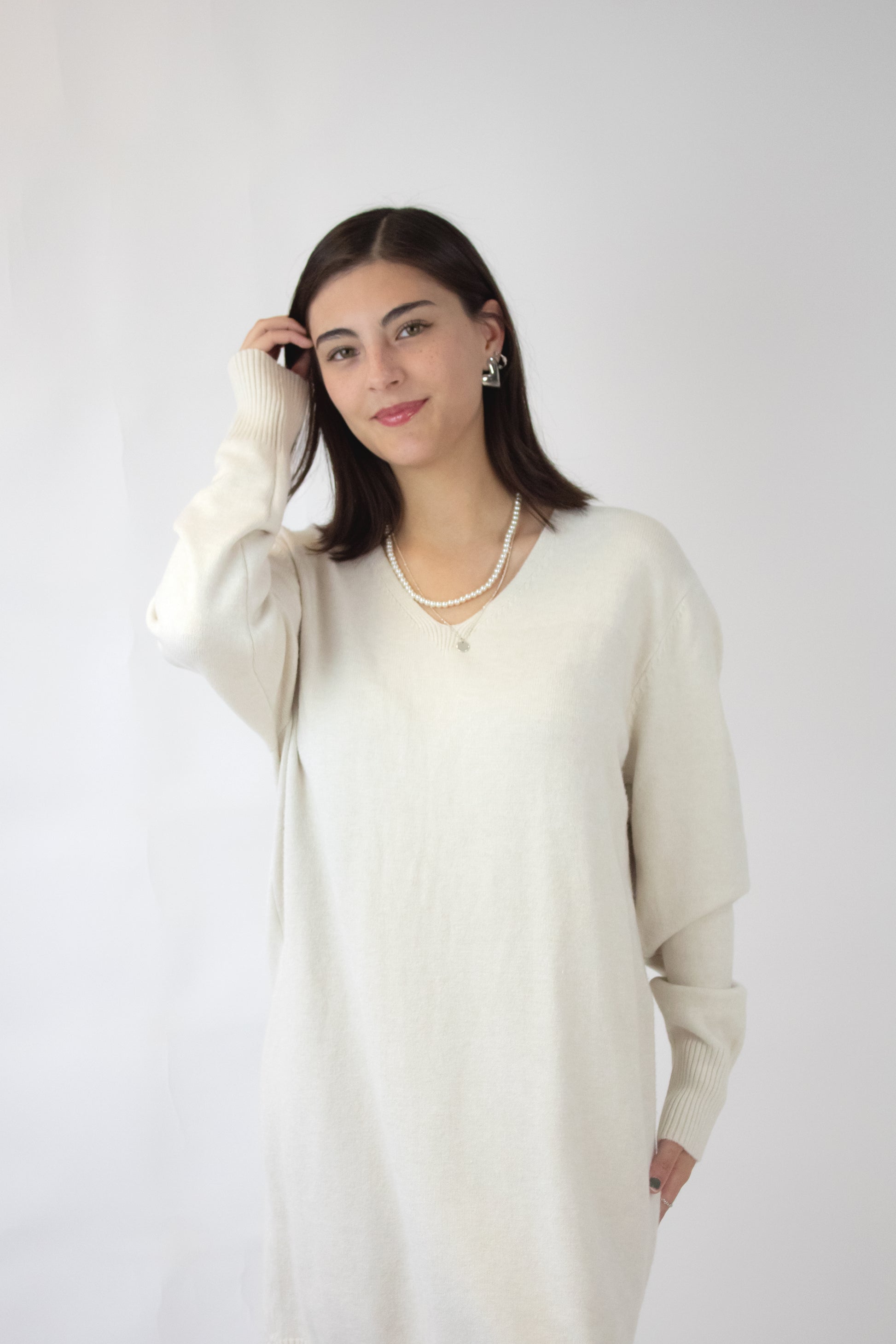 L1567 Vestido Tipo Suéter Cuello V