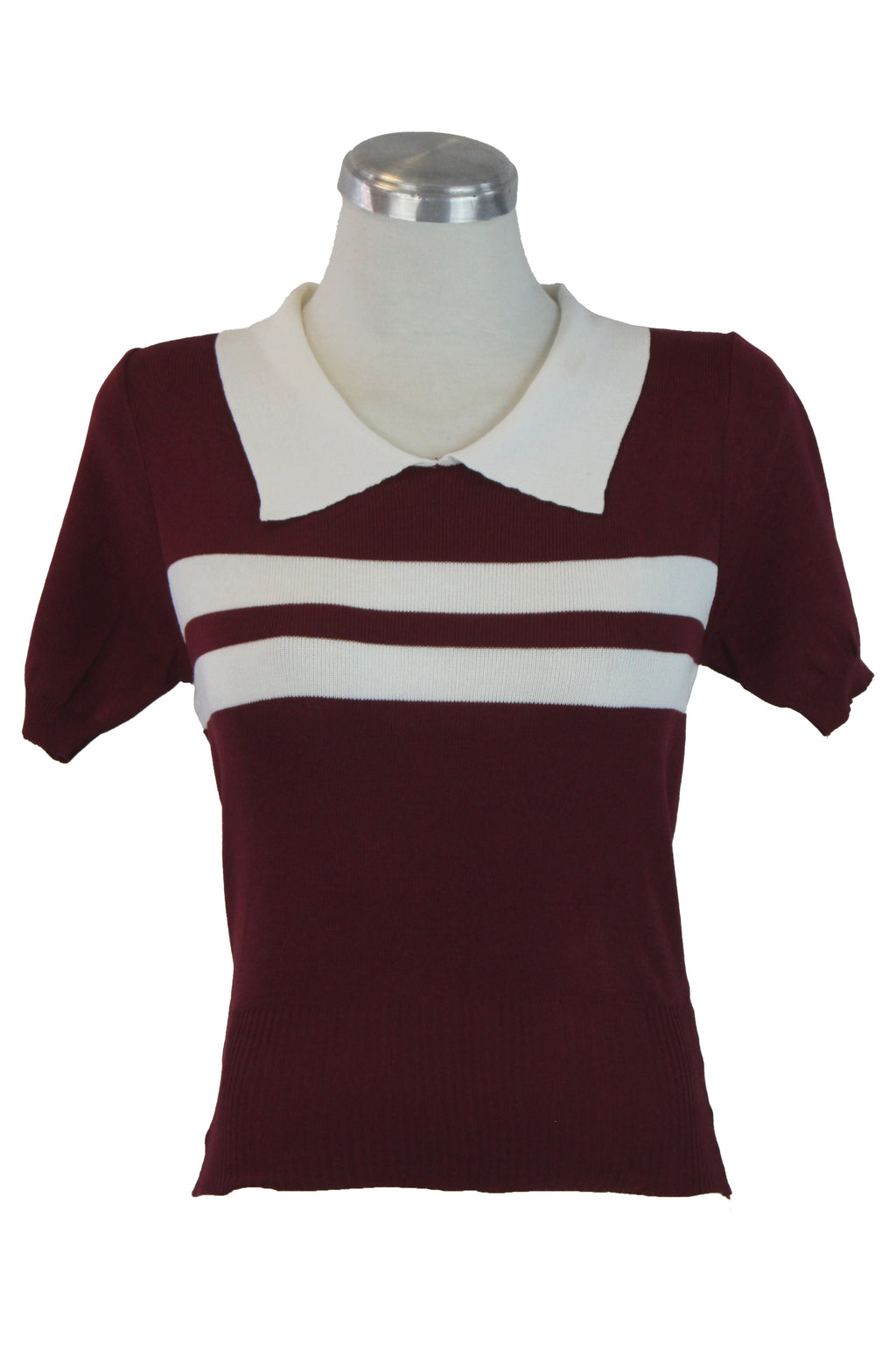 M-1086 Blusa Corta de Cuello Tipo Camisa y Dos Franjas