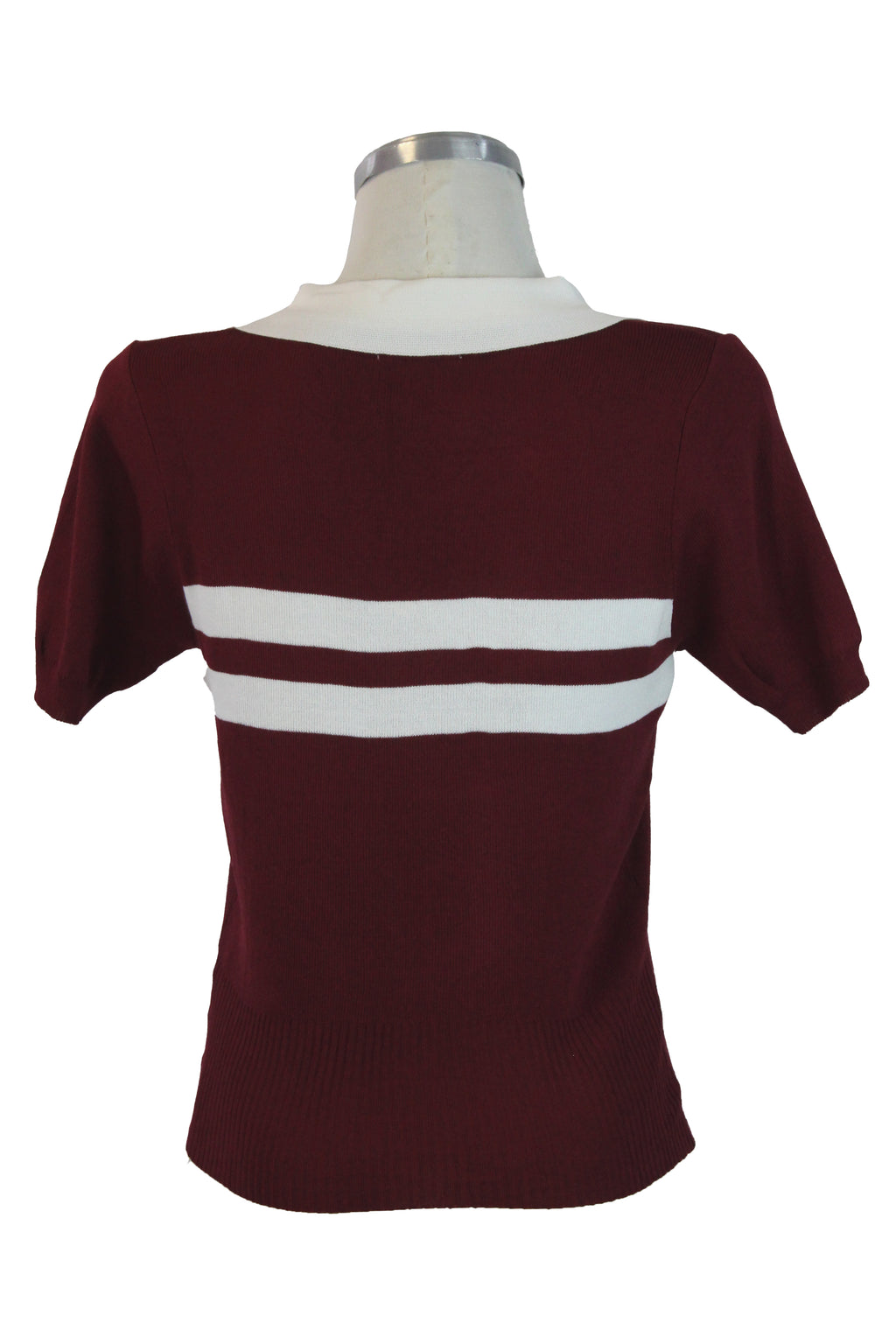 M-1086 Blusa Corta de Cuello Tipo Camisa y Dos Franjas