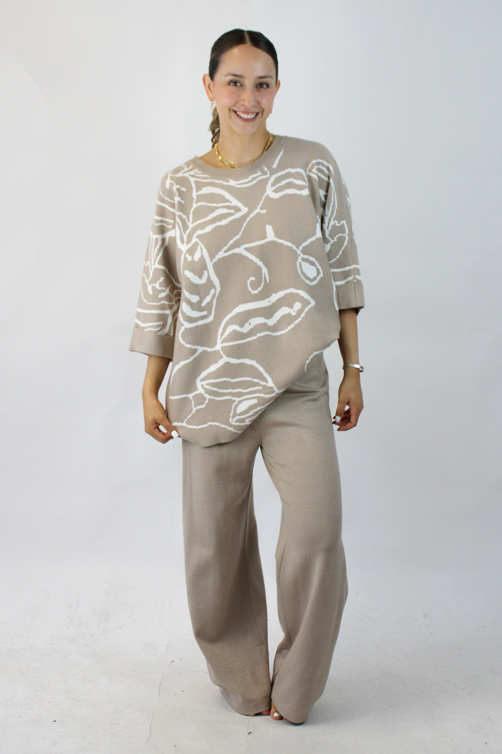 JSY803 Conjunto Suéter Diseño Hojas
