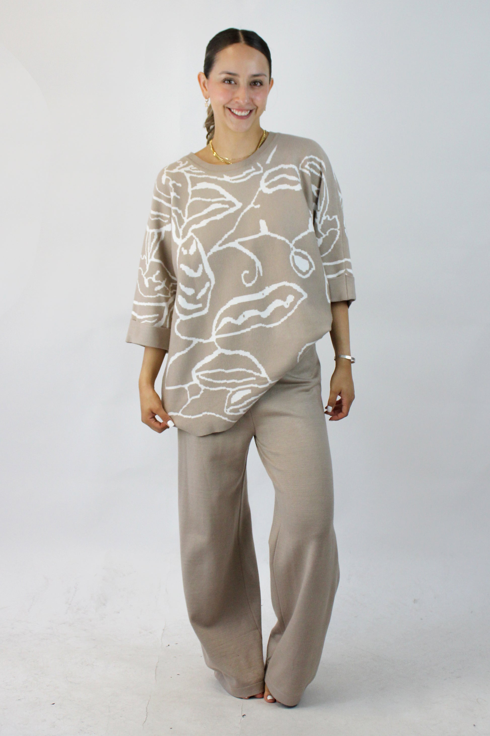 JSY803 Conjunto Suéter Diseño Hojas