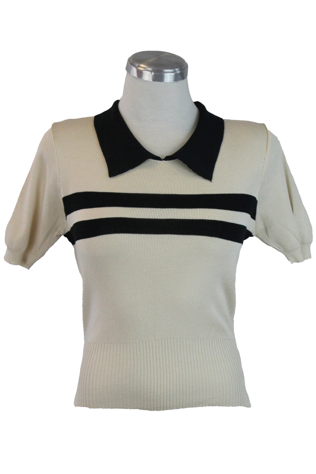 M-1086 Blusa Corta de Cuello Tipo Camisa y Dos Franjas