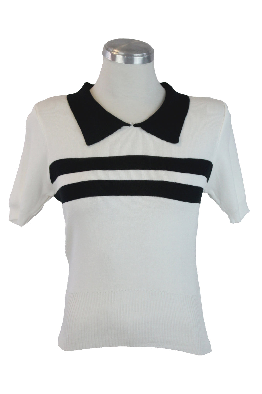 M-1086 Blusa Corta de Cuello Tipo Camisa y Dos Franjas