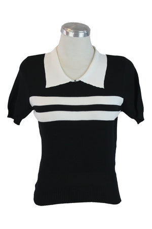 M-1086 Blusa Corta de Cuello Tipo Camisa y Dos Franjas