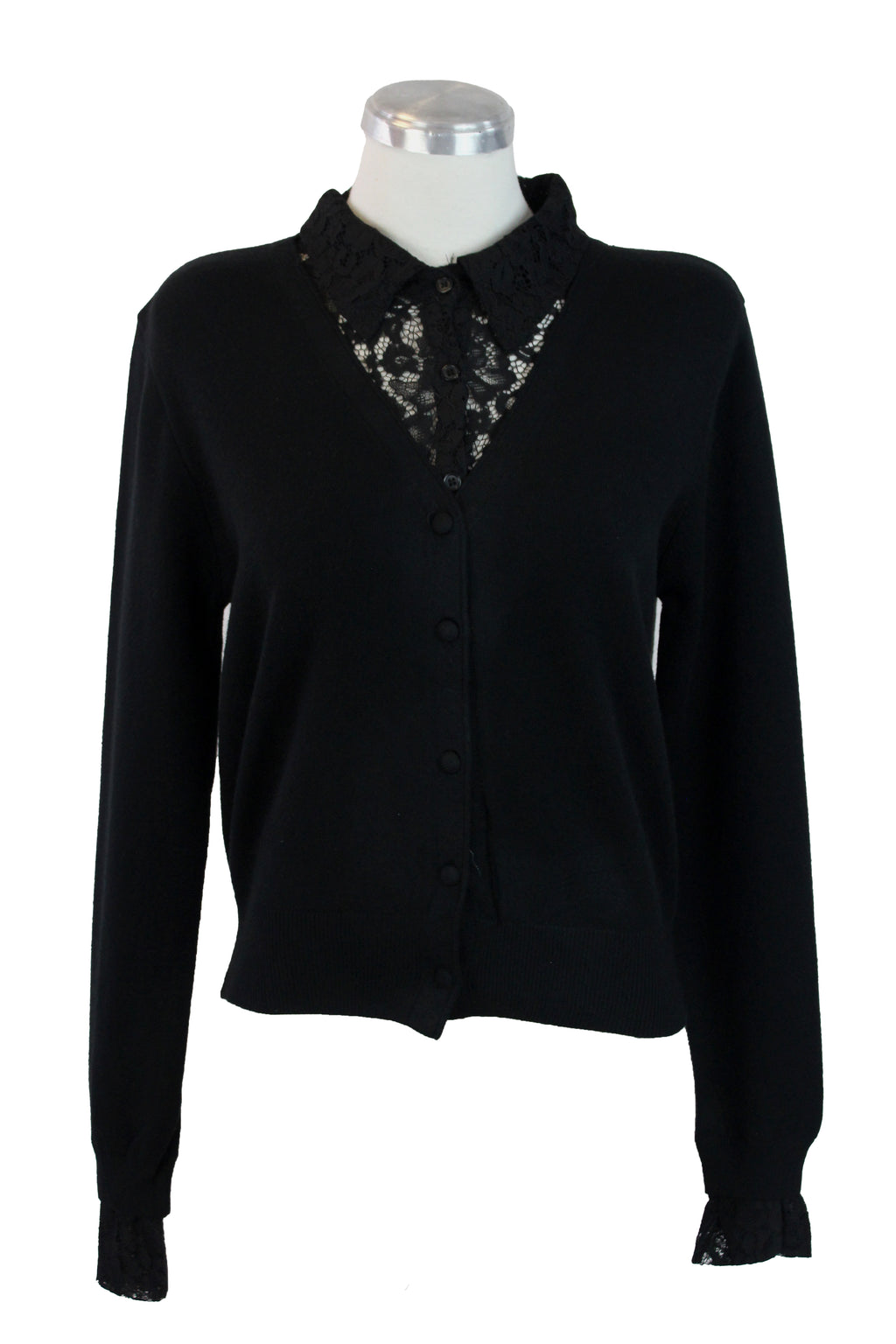 T3329 Suéter con Cuello y Pecho de Encaje