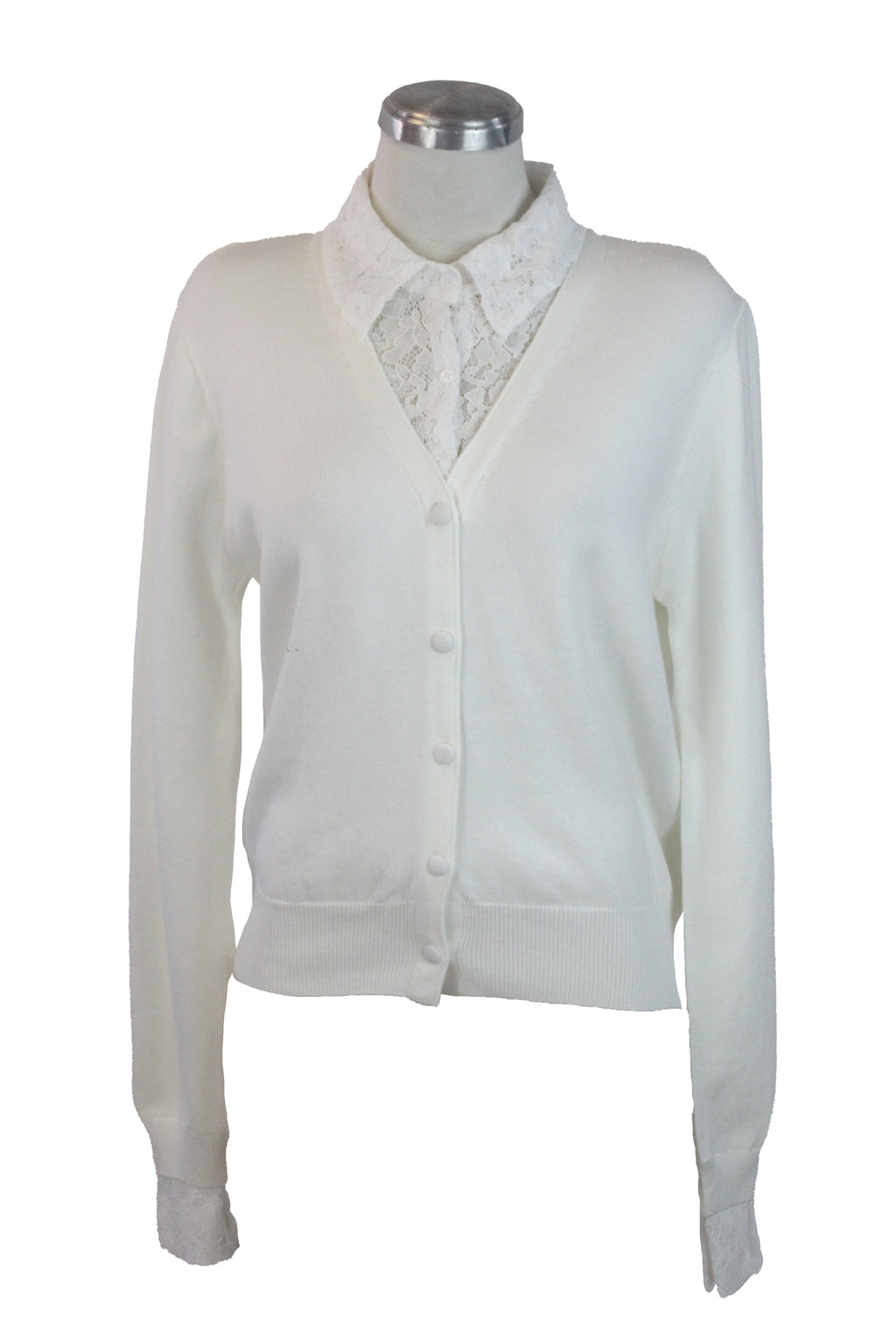 T3329 Suéter con Cuello y Pecho de Encaje
